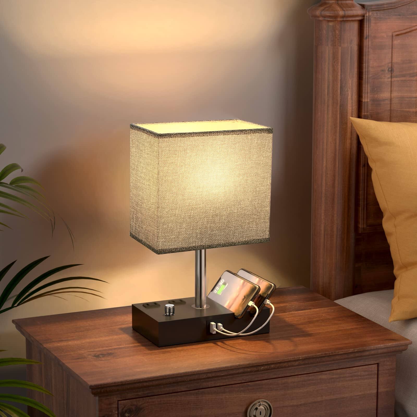 Alt View 3. Reds Spade - Kakanuo Fully Dimmable Nightstand Lamp Bedroom USB Ports Bedside Table Lamp Charging Outlets Phone Fully - Beige with Knob Switch 1 Pack.