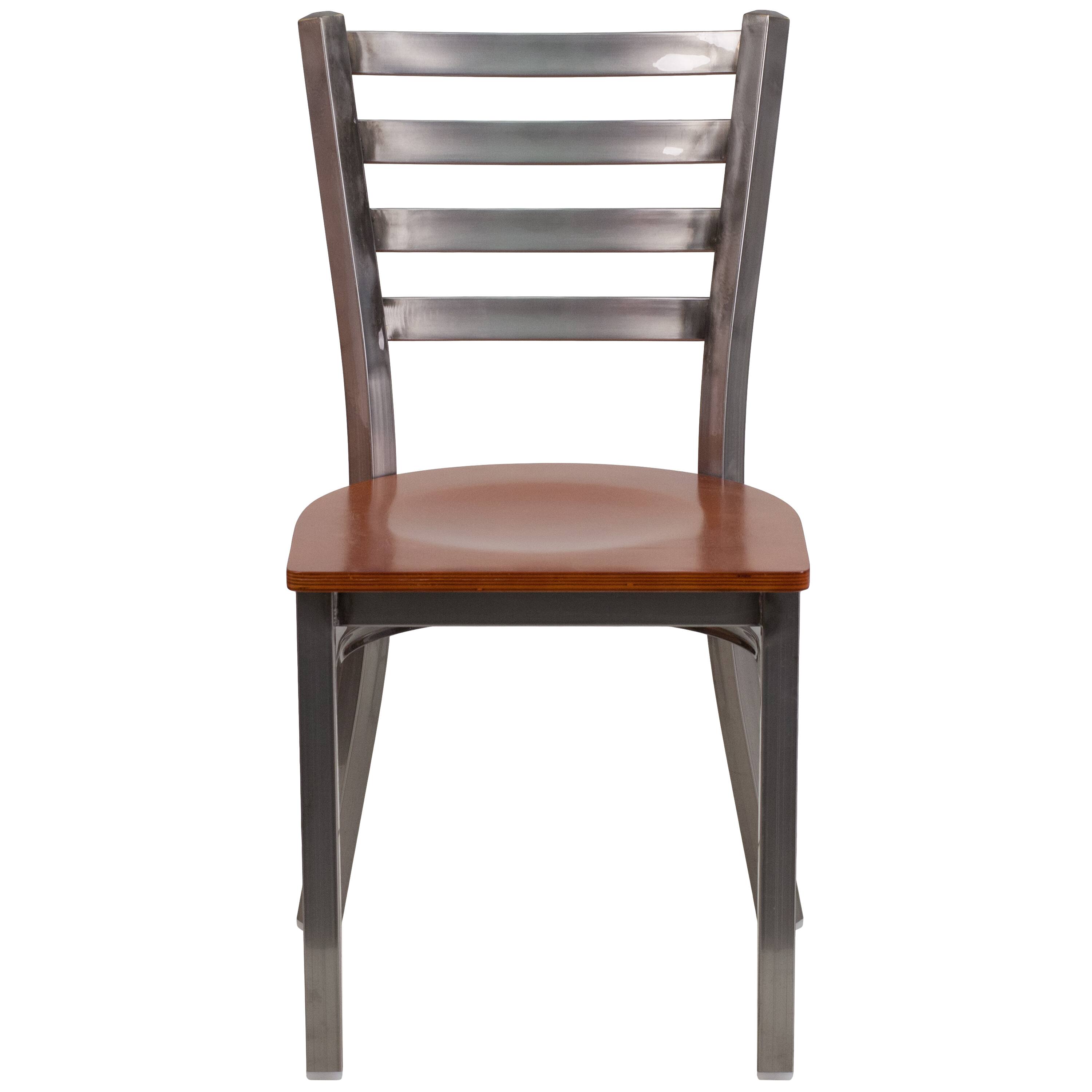Alt View 6. Emma + Oliver - 2 Pack Clear Coated Ladder Back Metal Restaurant Chair - Cherry Wood Seat/Clear Coated Metal Frame.