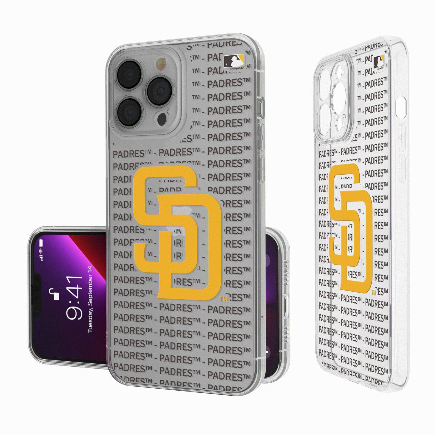 Keyscaper - San Diego Padres Text Backdrop Clear iPhone Case - 13 Pro Max - Multicolor