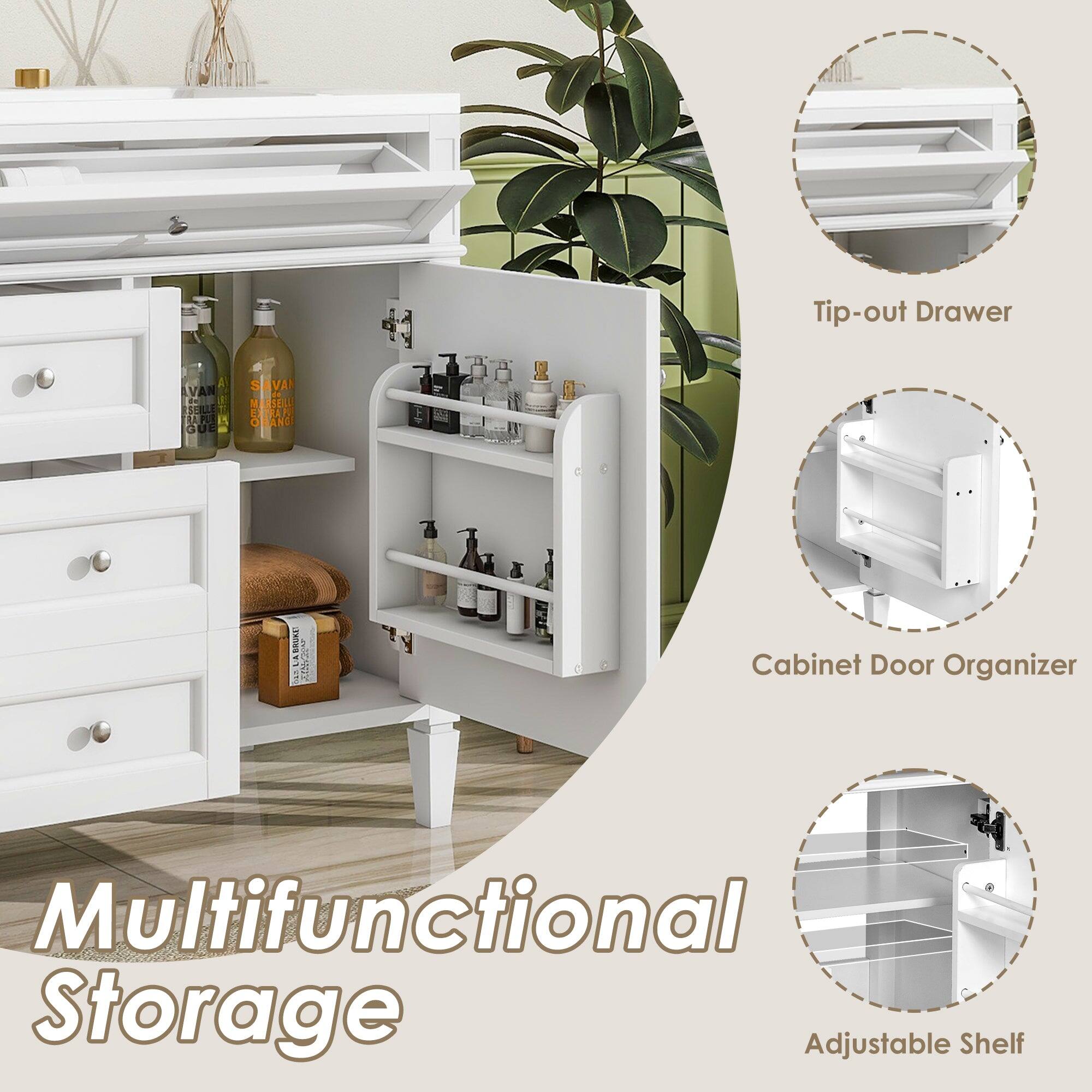 Tip-out Drawer  
Cabinet Door Organizer  
Multifunctional Storage  
Adjustable Shelf