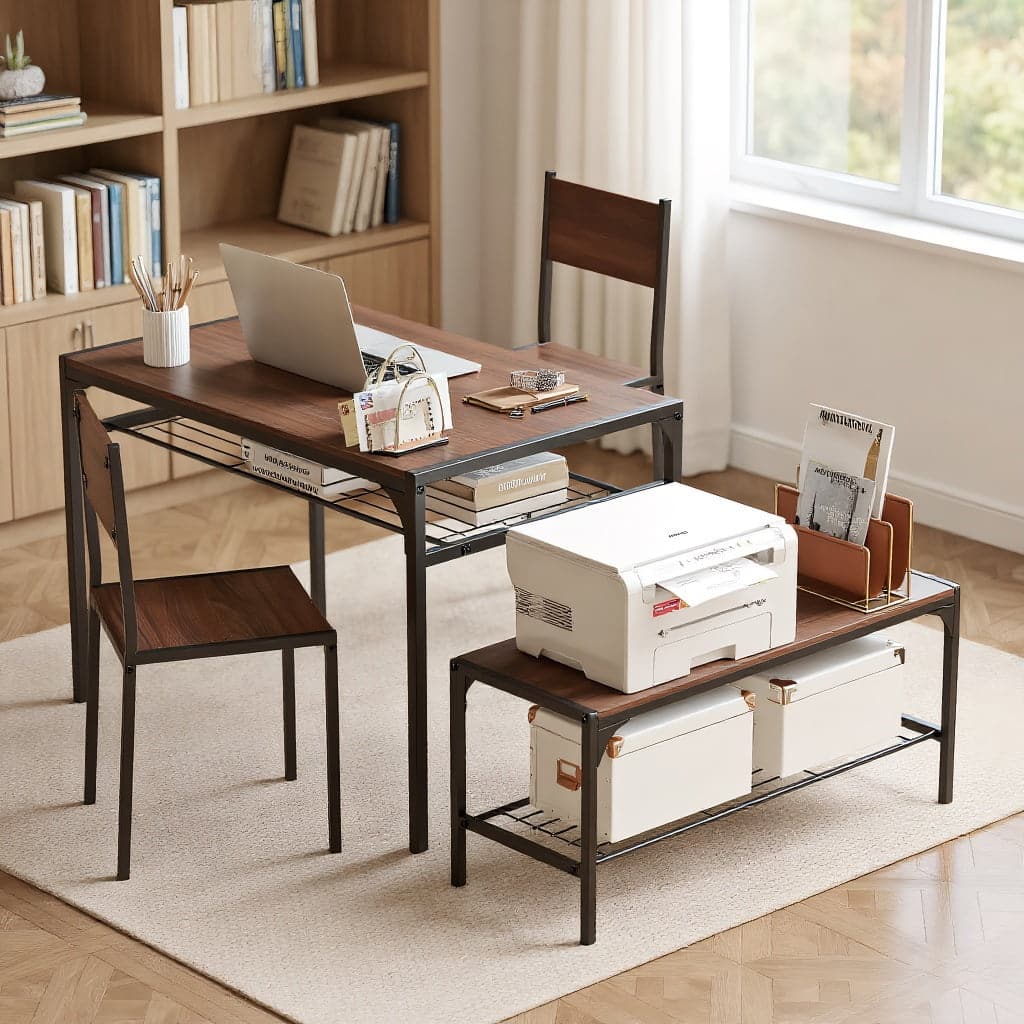 Kadyn - Dining Table SetDining Table Chairs SetIndustrial Style Rectangular Kitchen Table with Bench and ChairsWalnut - Brown
