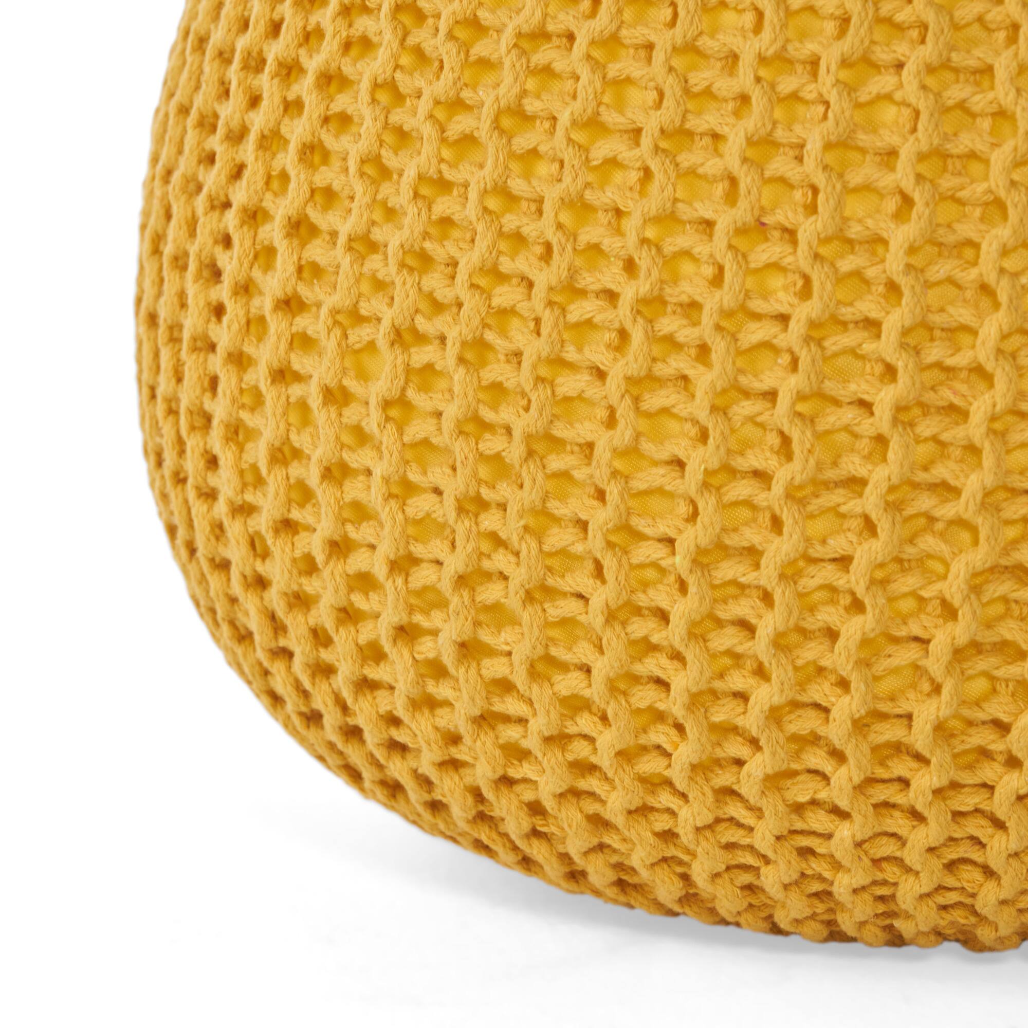 Alt View 3. GOODSILO - Round Knitted Cotton Pouf Ottoman Floor Cushion Stylish Home Decor Accent Piece - Yellow.