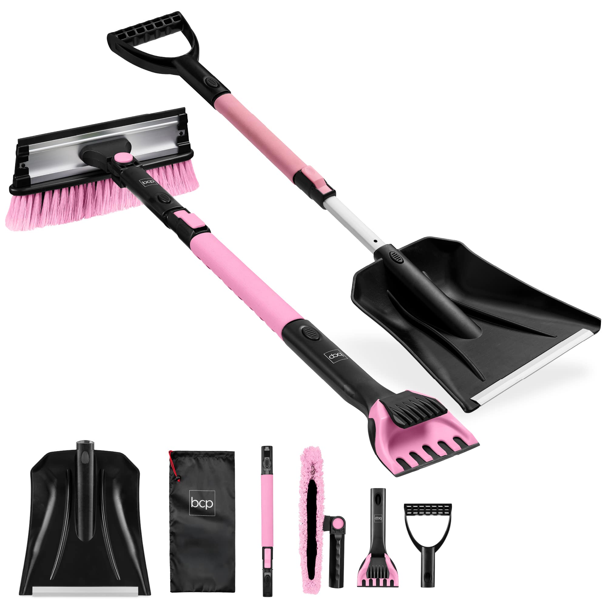 Best Choice Products - 39" Extendable 4 in 1 Snow Brush with Shovel, Squeegee & Ice Scraper - Pink - Pink with Shovel