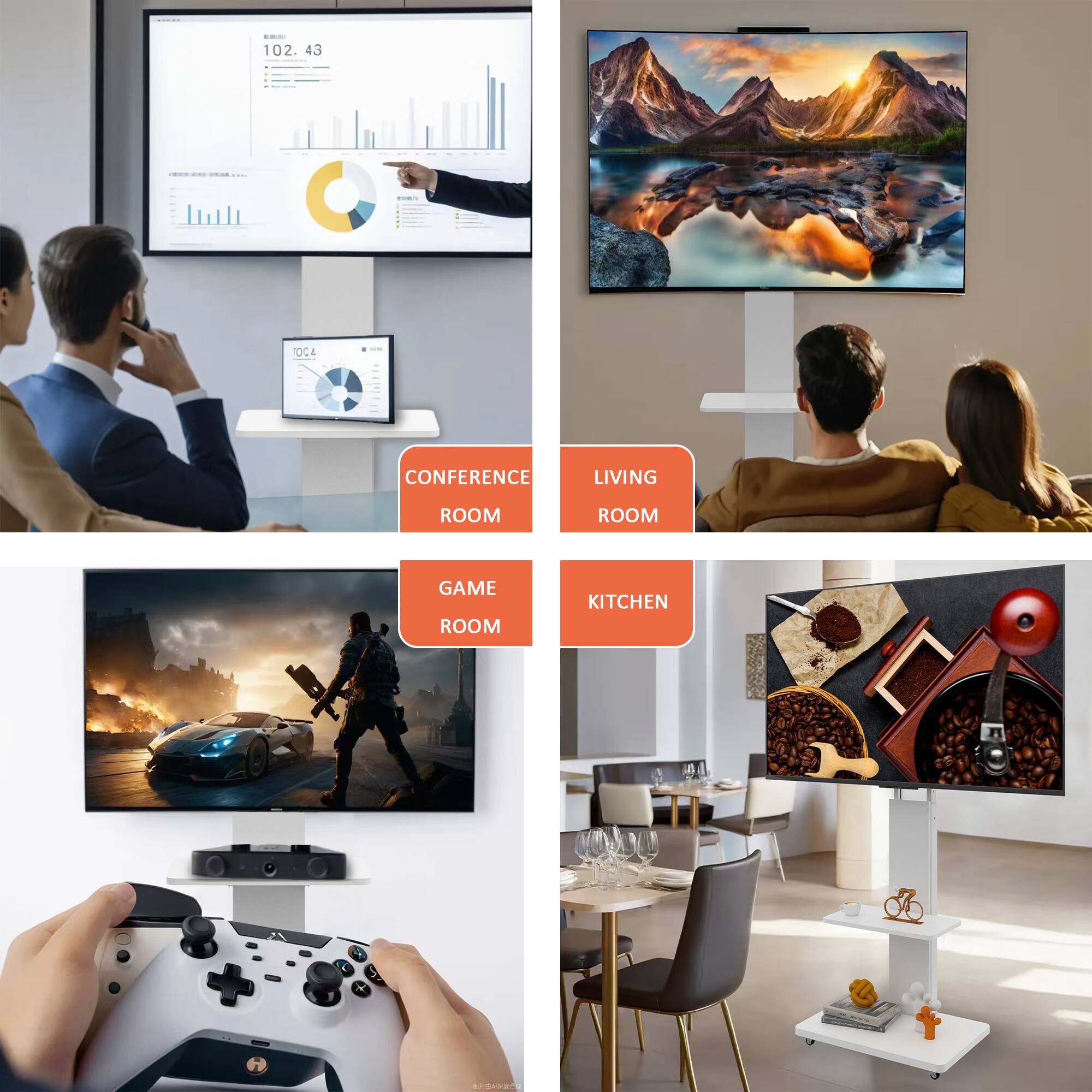 1. CONFERENCE ROOM
2. LIVING ROOM
3. GAME ROOM
4. KITCHEN