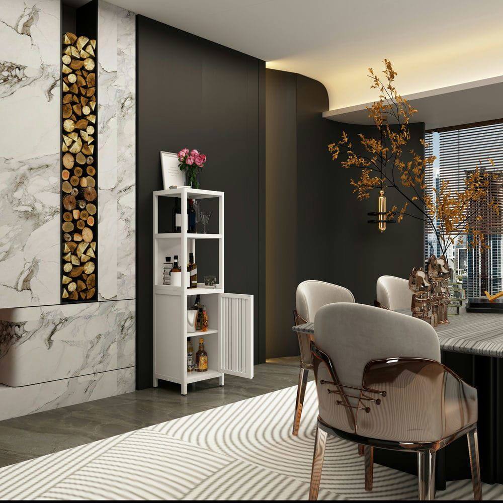 Back. Kadyn - A 52-foot-tall White linen tower bamboo storage cabinet, Suitable for main living spaces - White.