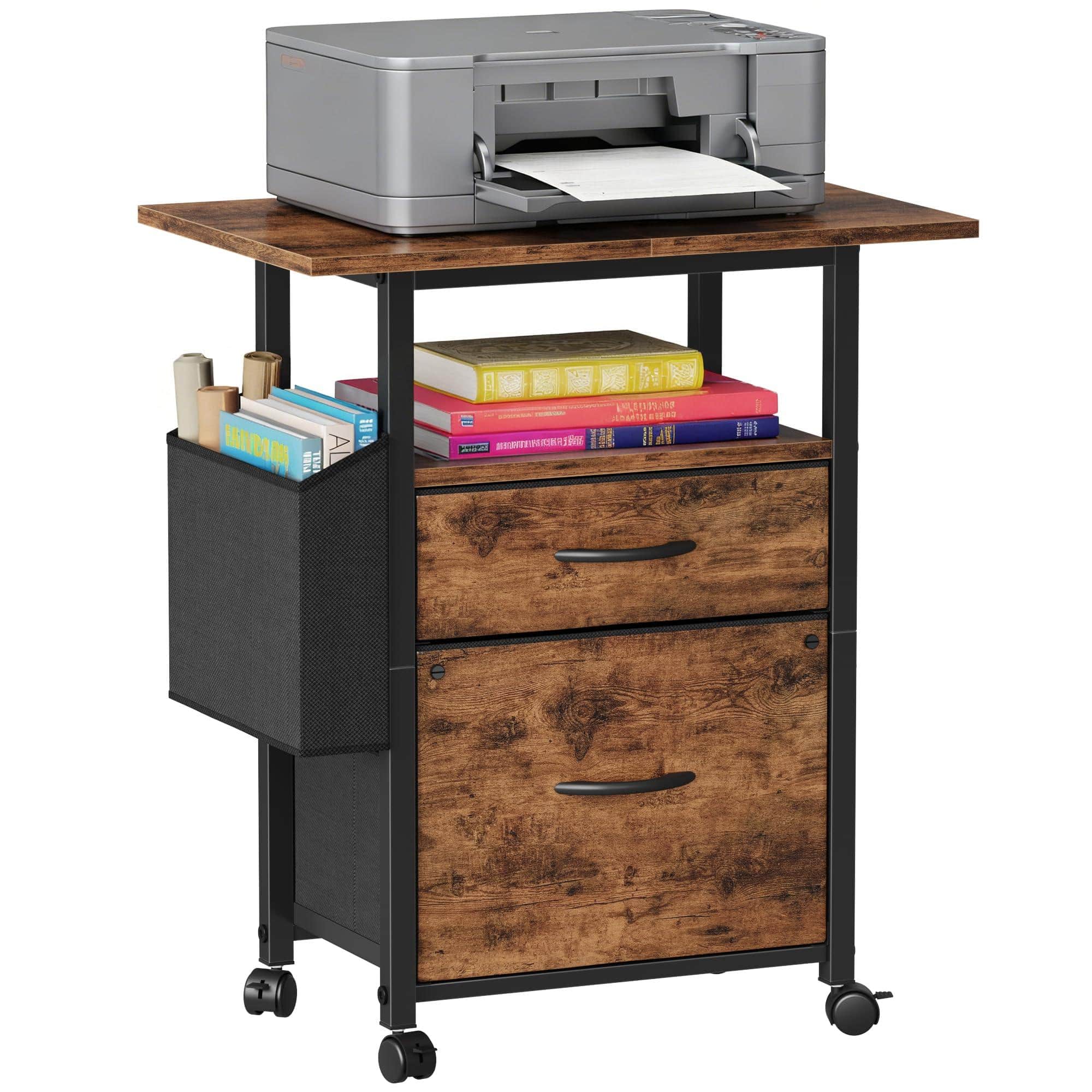 Earthley Blooms - File Cabinet 24'' Extended Desktop Mobile Filing Rolling Side Bag Fabric Fits letter Size Printer Stand Hom...