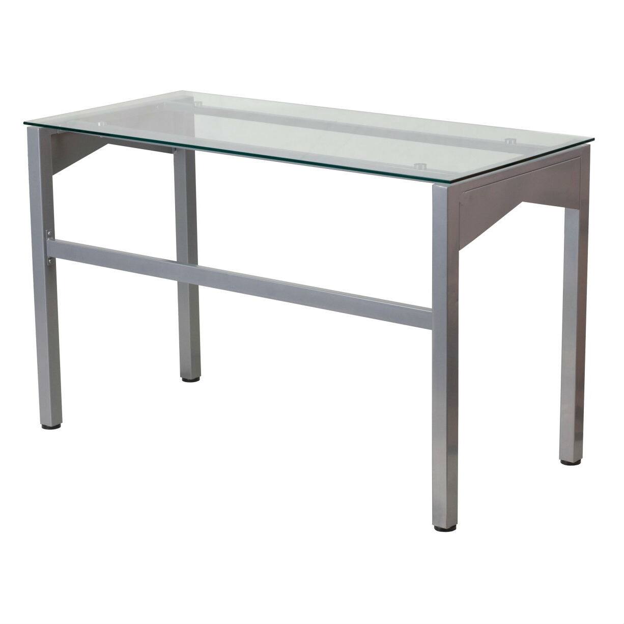 Angle. SlickBlue - Rectangular Glass Top Office Desk for Modern Workspaces - Silver.
