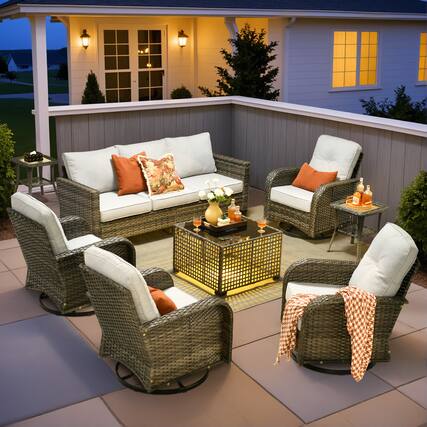 Front. Ovios - 8 PCS Patio Furniture, 3 Seat Sofa with Coffee Table, Swivel Chairs with Side Table for Yard - Grey.