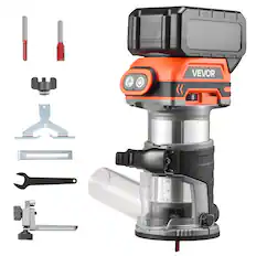 Front. VEVOR - Cordless Wood Router, 18V Brushless, Compact Variable Speed Palm Router with Fixed Base, 1/4-Inch Collet - Orange;Black.