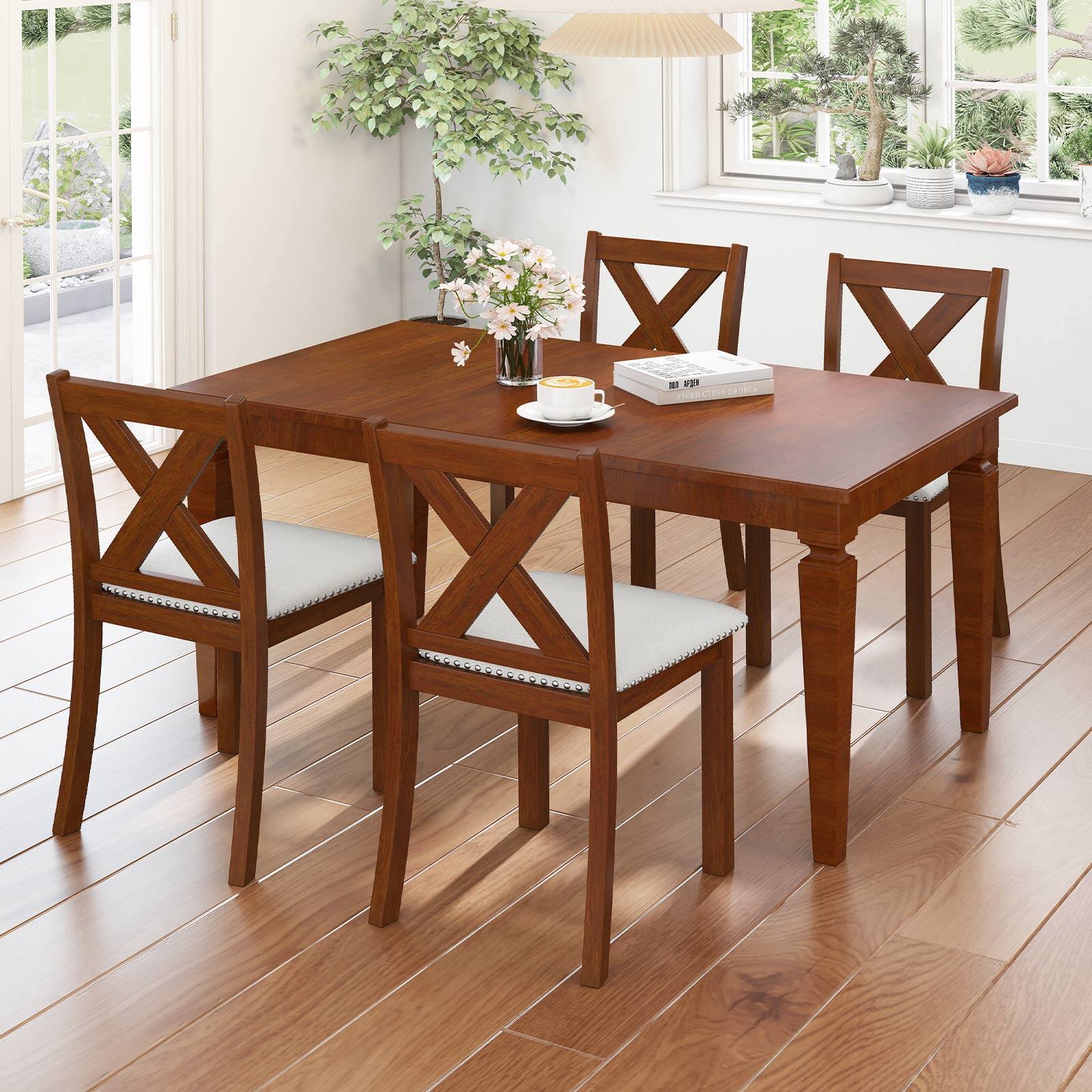 Alt View 1. Gymax - Gymax Wooden Dining Chair Set of 4 w/Acacia Wood Legs Padded Seat Curved Back - Beige.