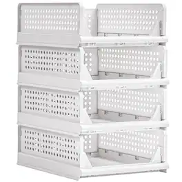 Vecelo - 22" Height Stackable Closet Organizer Storage Bins 4 Pack, Folding Closet Organizers for Clothes and Small Items - Gray