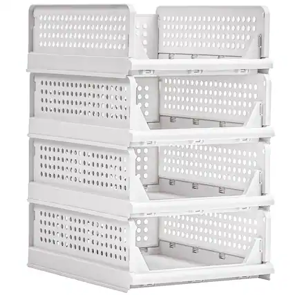 Front. Vecelo - 22" Height Stackable Closet Organizer Storage Bins 4 Pack, Folding Closet Organizers for Clothes and Small Items - Grey.