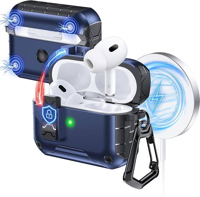 Front. RISOKEYS - Auto-Open for AirPods Pro 3 Gen Case with Built-in Magnets, [One-Press Auto-Open] [Compatible with Mag-Safe Charging].