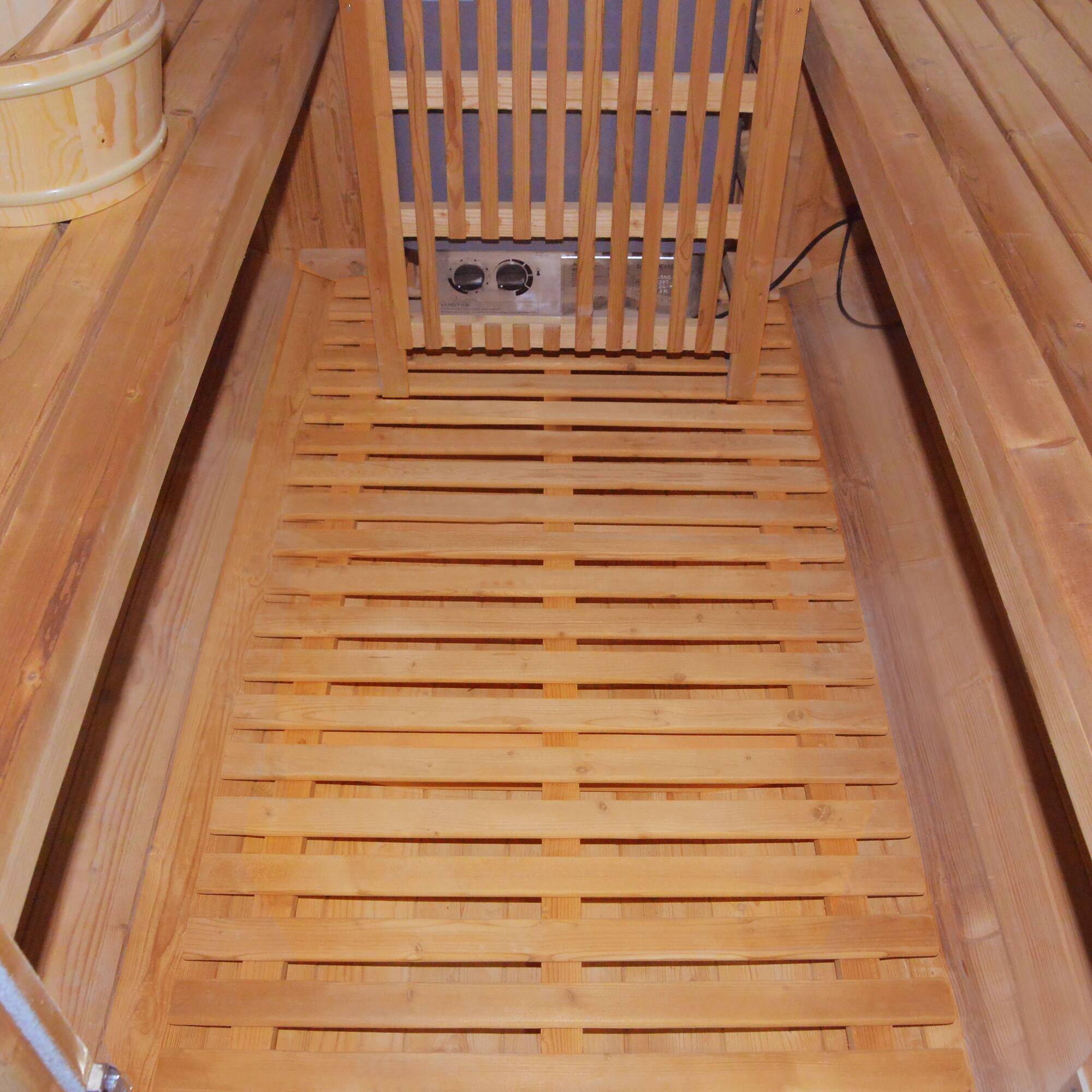 Alt View 6. Mondawe - 4.5KW Carbonized Spruce High-Heat Sauna - Ameican White Oak.