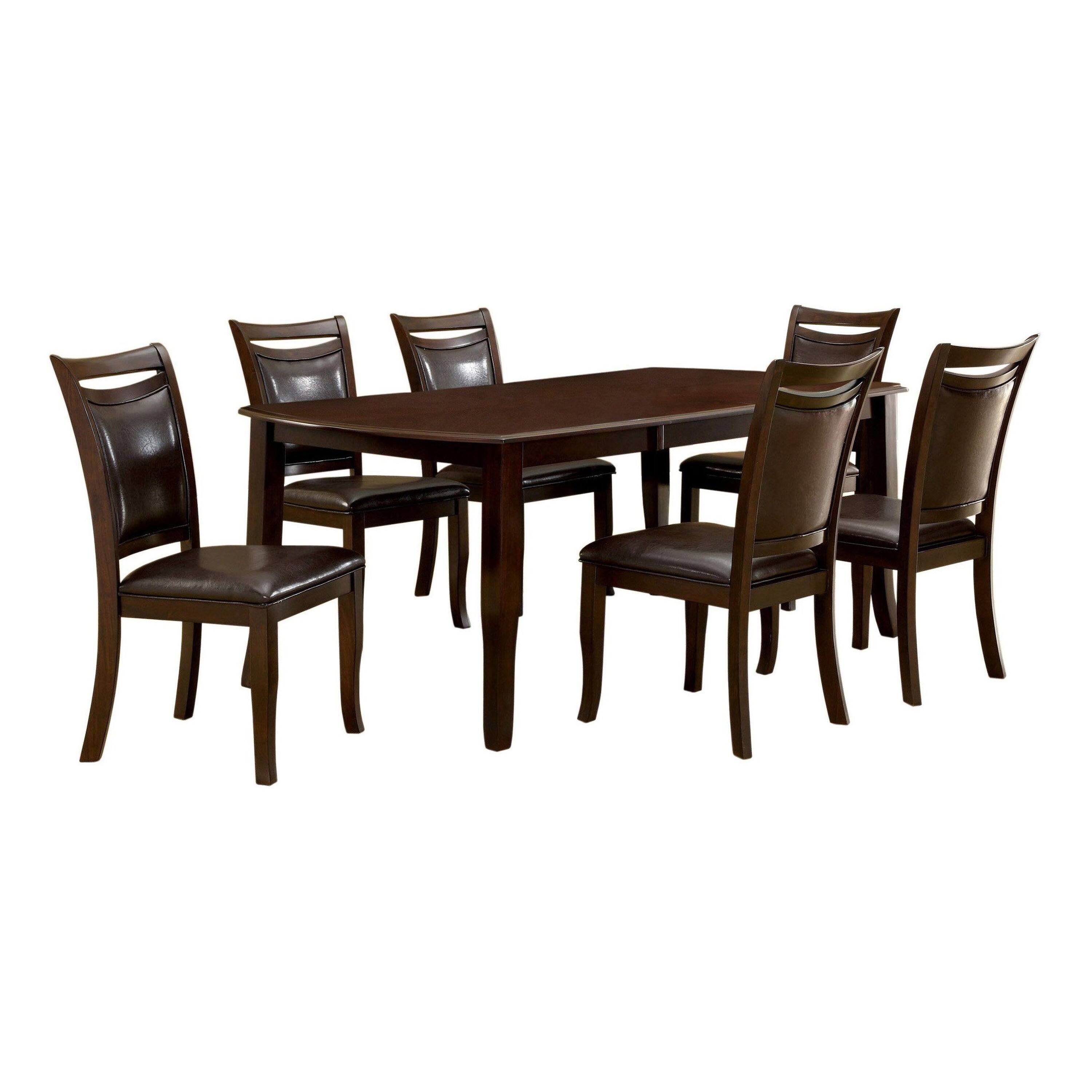 Front. Manhattan Lane - Woody 7pc Dining Table Set, 18-Inch Leaf, Espresso Faux Leather Chairs - Dark Cherry Brown, Espresso Brown.