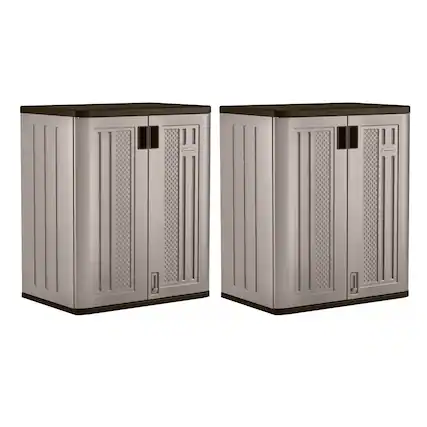 Front. Suncast - Suncast 9 Cu Ft Heavy Duty Resin Garage Base Storage Cabinet, Platinum (2 Pack).