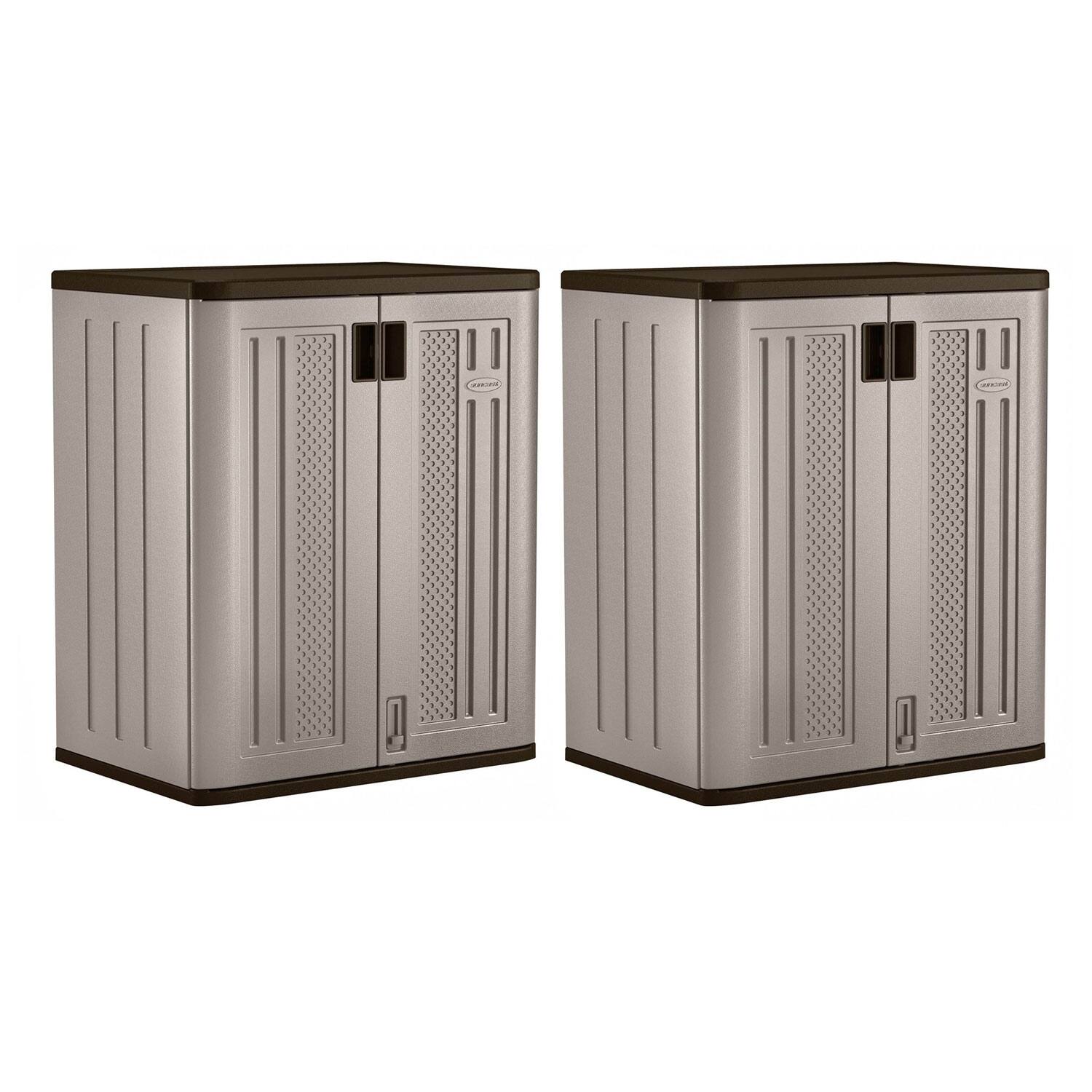 Front. Suncast - Suncast 9 Cu Ft Heavy Duty Resin Garage Base Storage Cabinet, Platinum (2 Pack).