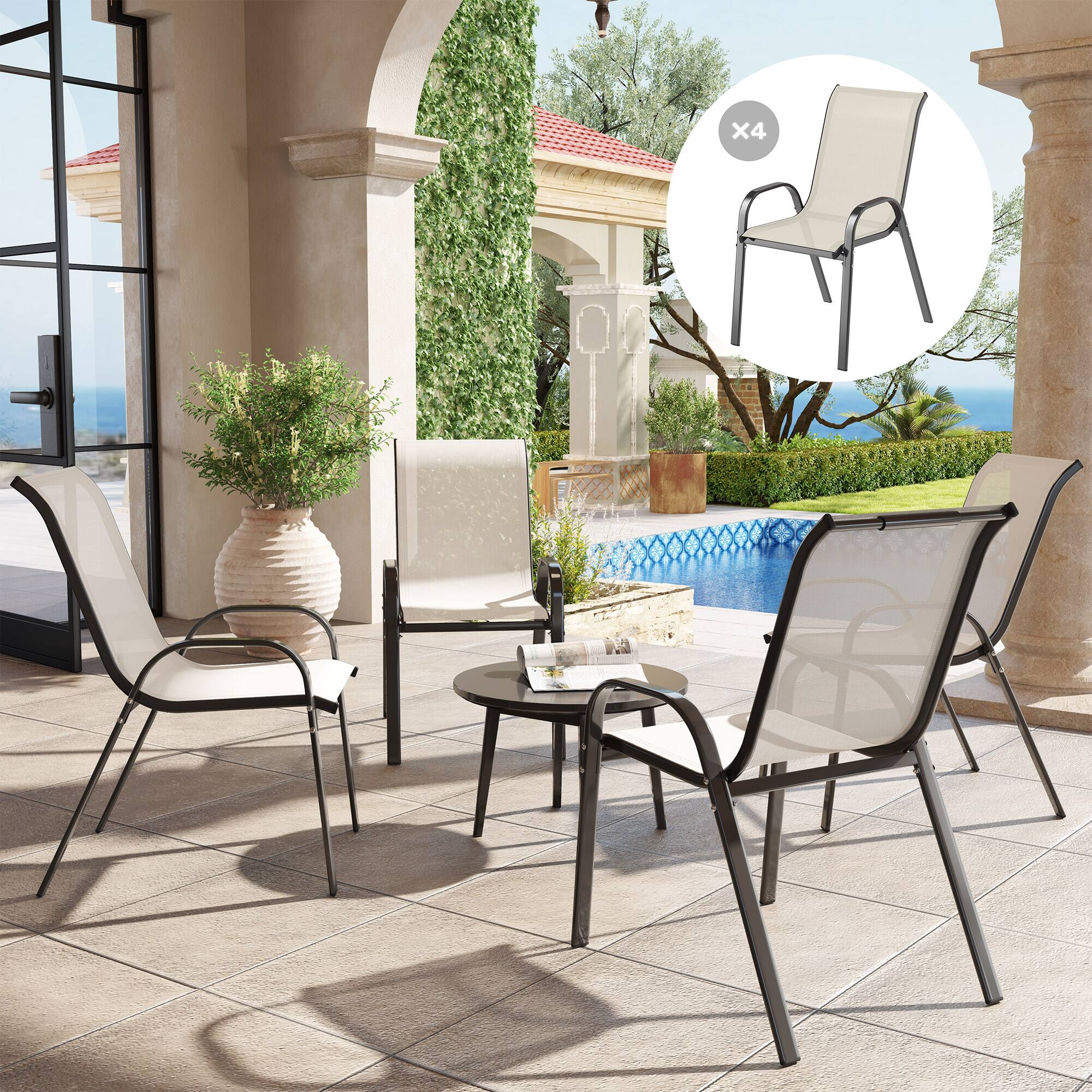 Alt View 1. Outsunny - Outdoor Dining Chairs Set of 4, Stackable Patio Dining Chairs, High Back Outdoor Patio Chairs with Breathable Mesh Seat - Beige.