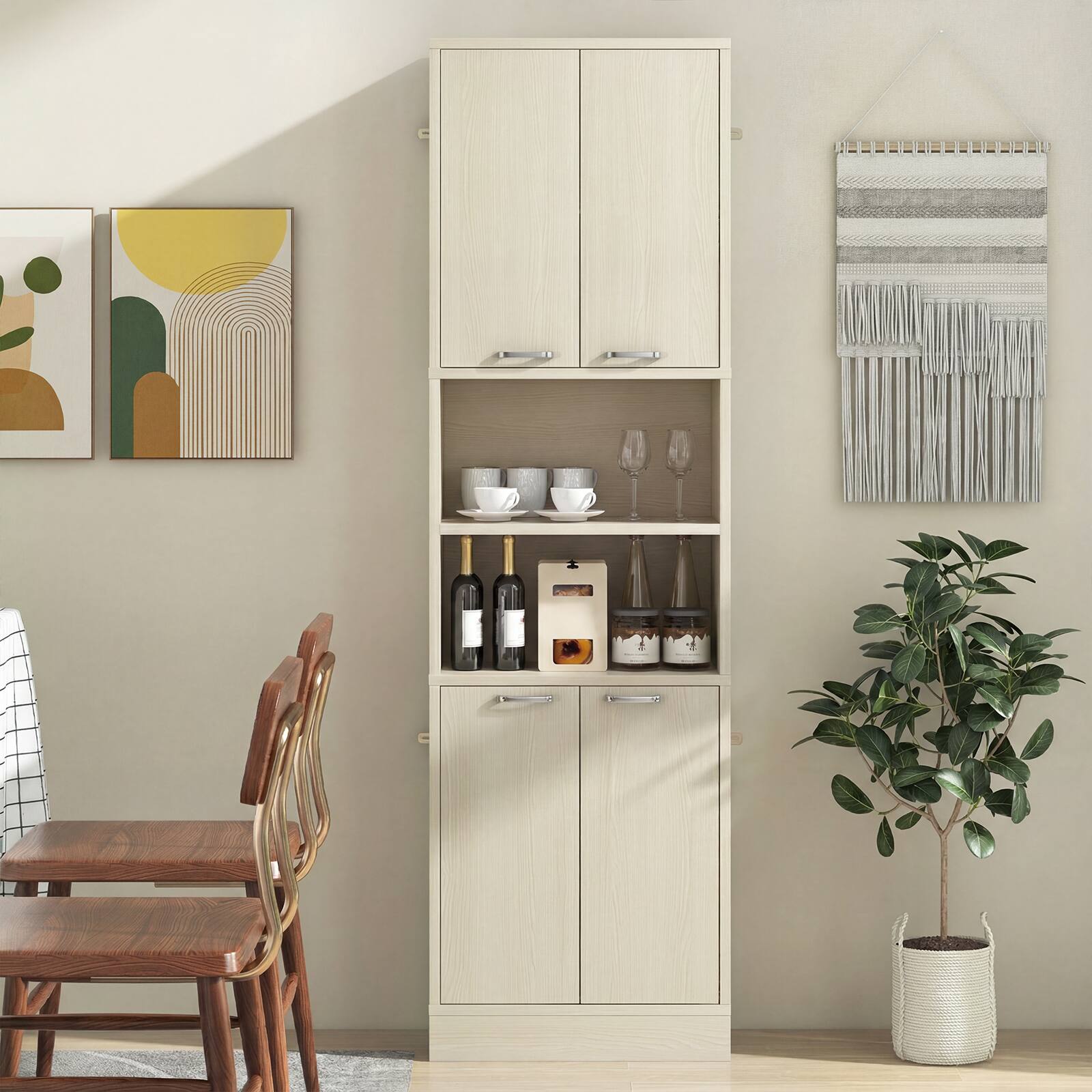 Alt View 3. Costway - Costway Kitchen Pantry Cabinet, 75" Tall Freestanding Cupboard with Doors & Shelves - Light Oak.