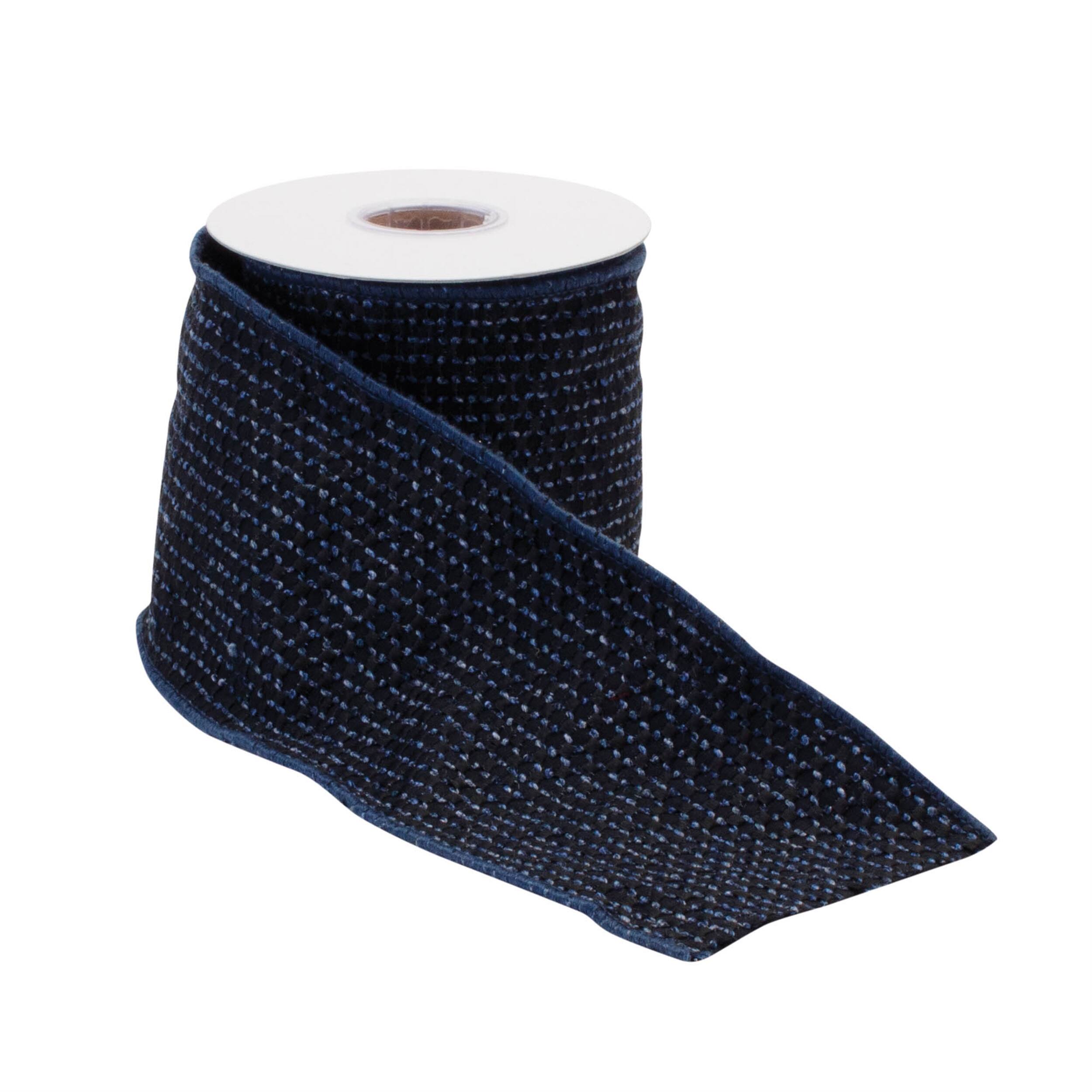Angle. BreeBe - Navy Blue Woven Wired Ribbon (Set of 2) - Blue.