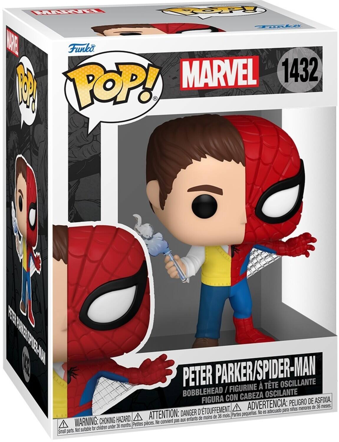 MARVEL  
Funko POP!  
1432  
PETER PARKER/SPIDER-MAN  
BOBBLEHEAD / FIGURINE À TÊTE OSCILLANTE / FIGURA CON CABEZA OSCILANTE  
WARNING: CHOKING HAZARD. Small parts. Not suitable for children under 36 months.  
ATTENTION: DANGER D'ÉTOUFFEMENT. Petites pièces. Ne convient pas aux enfants de moins de 36 mois.  
ADVERTENCIA: PELIGRO DE ASFIXIA. Partes pequeñas. No es adecuado para niños menores de 36 meses.