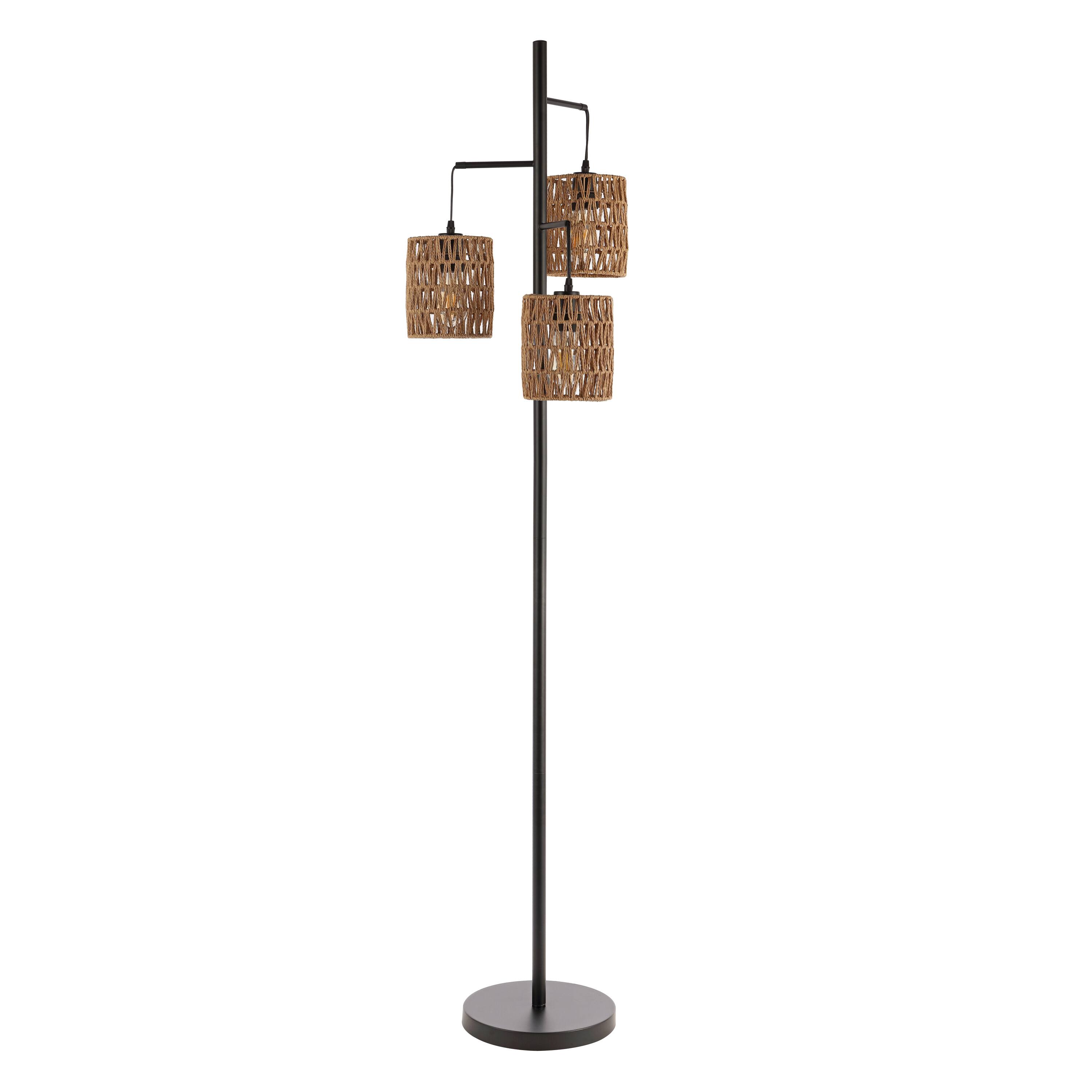 Alt View 5. Jonathan Y - Isla 70.75" 3-Light Mid-Century Bohemian Metal/Rope LED Floor Lamp, Black/Natural - Black.