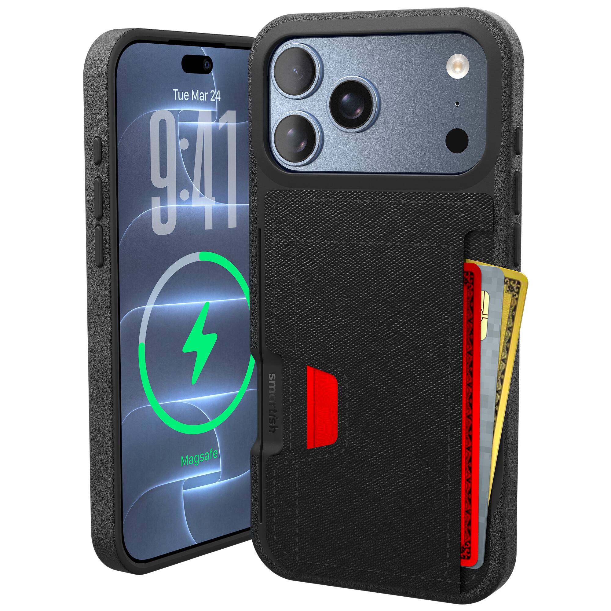 Smartish - iPhone 18 Pro Max/17 Pro Max Wallet Case - Wallet Slayer Vol 2 - Card Holder w/ Card Kickstand - Black - Black Tie Affair