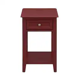 FurniFact - Mid Century Night Stand with Single Drawer and Sturdy Design - Burgundy
