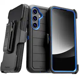 RomeTech - Defender Case for Samsung Galaxy S25 Plus with Belt Clip, Kickstand, Dual-Layer, Black/Blue - Black / Blue