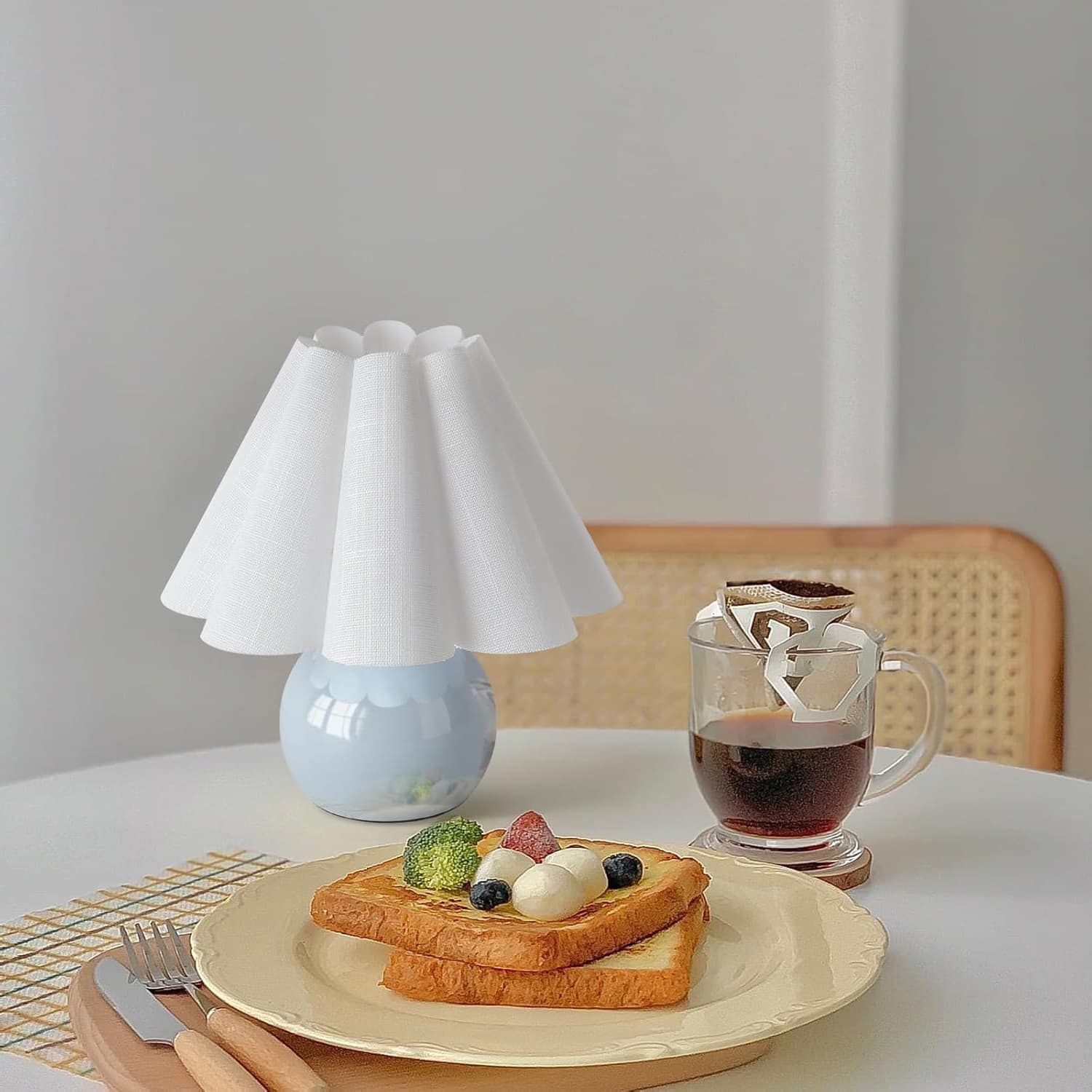 Alt View 4. FINEAK - Light Blue Small Scalloped Bedside Lamp - Compact for Small Spaces - Blue.