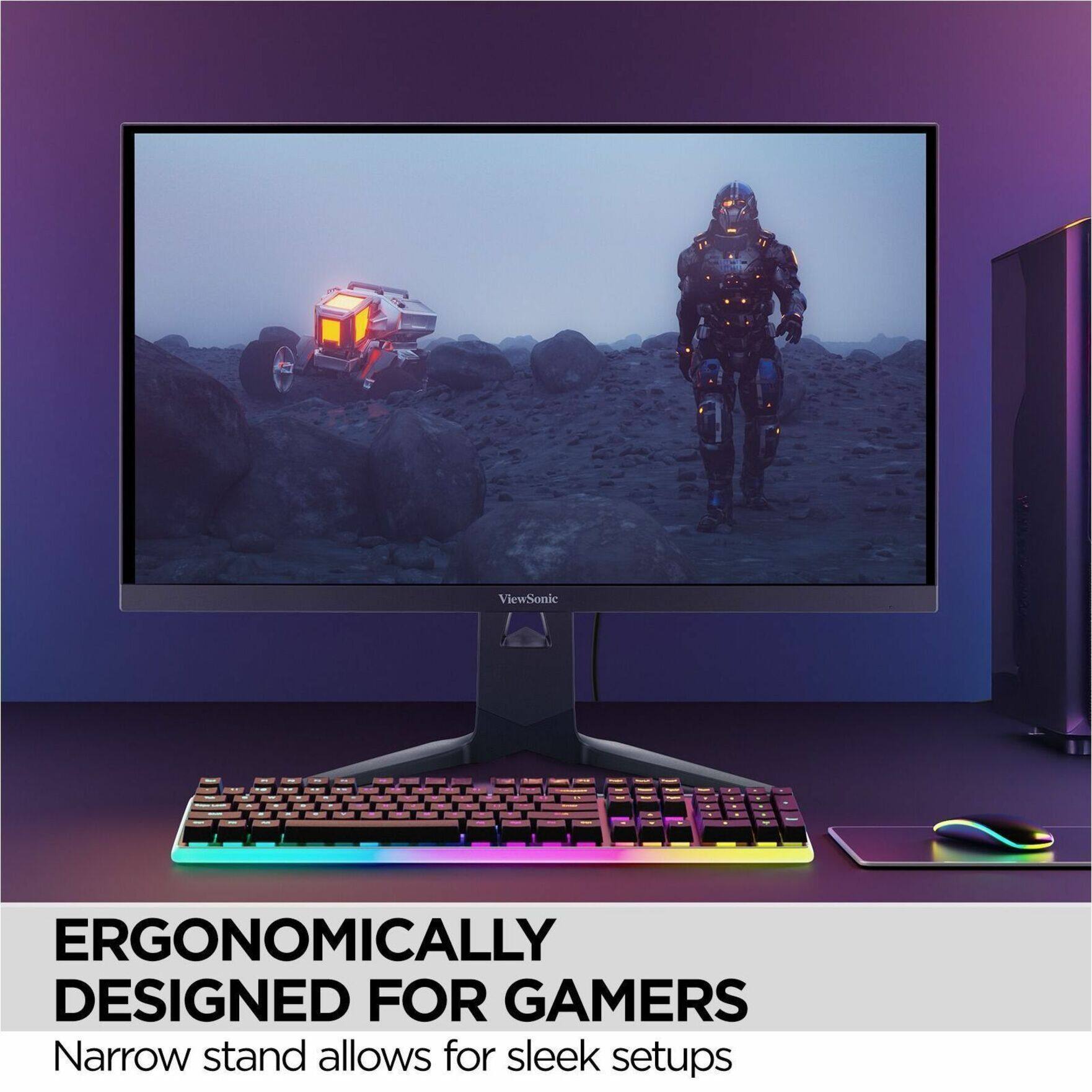 Ergonomically designed for gamers, the narrow stand allows for sleek setups.
