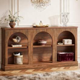 Tribesigns - Wooden Narrow Entryway Table with 3-Tier Storage Shelf, 63" Long Modern Farmhouse Sofa Console Table for Hallway, Living - Saddle Brown