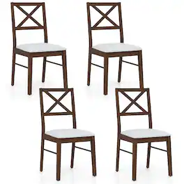 Gymax - Dining Chairs Set of 4 Upholstered Kitchen Side Chairs w/ Rubber Wood Frame Brown & White - Brown, White