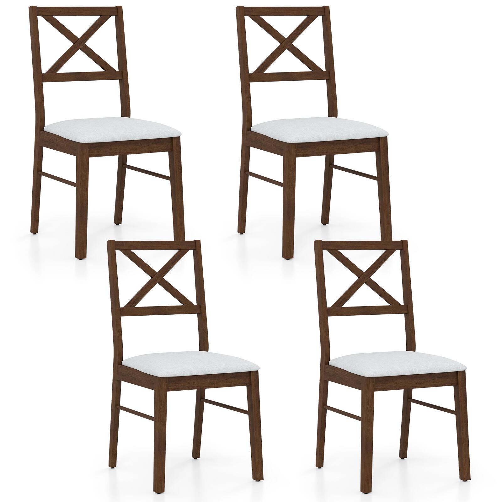 Front. Gymax - Gymax Dining Chairs Set of 4 Upholstered Kitchen Side Chairs w/ Rubber Wood Frame Brown & White - Brown, White.