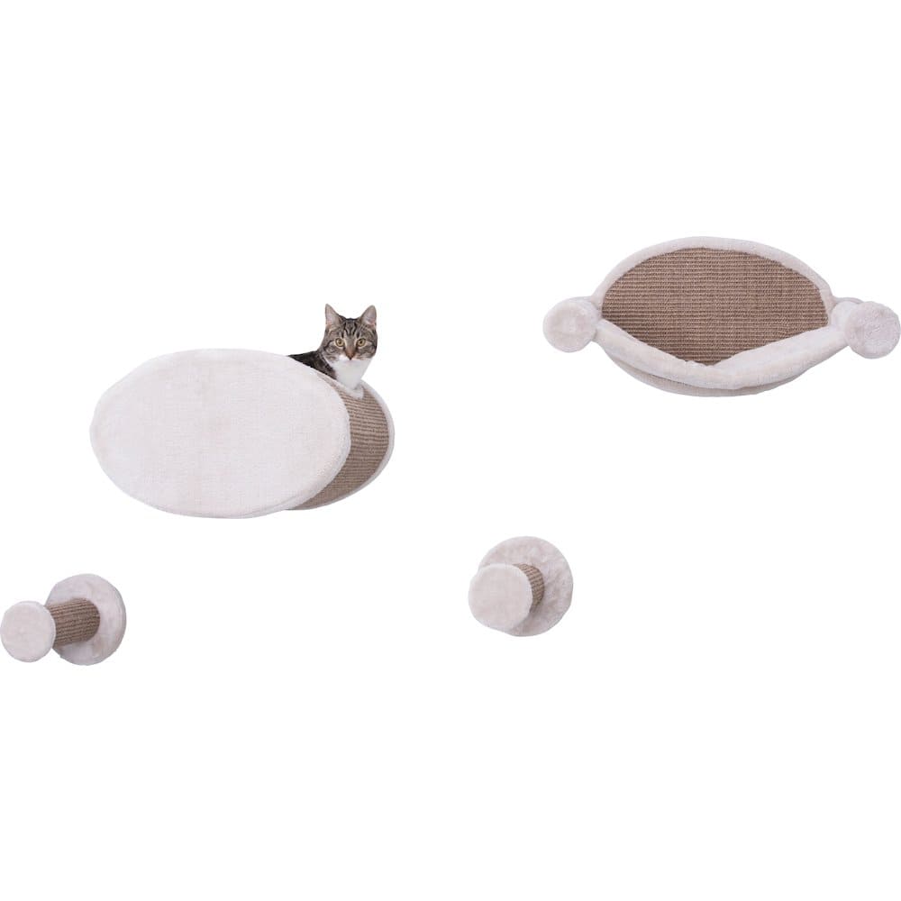 TRIXIE - Multi-Level Wall Mounted Cat Perch and Lounge Set with Condo & Hammock, 4 Piece - Light Gray-Greige