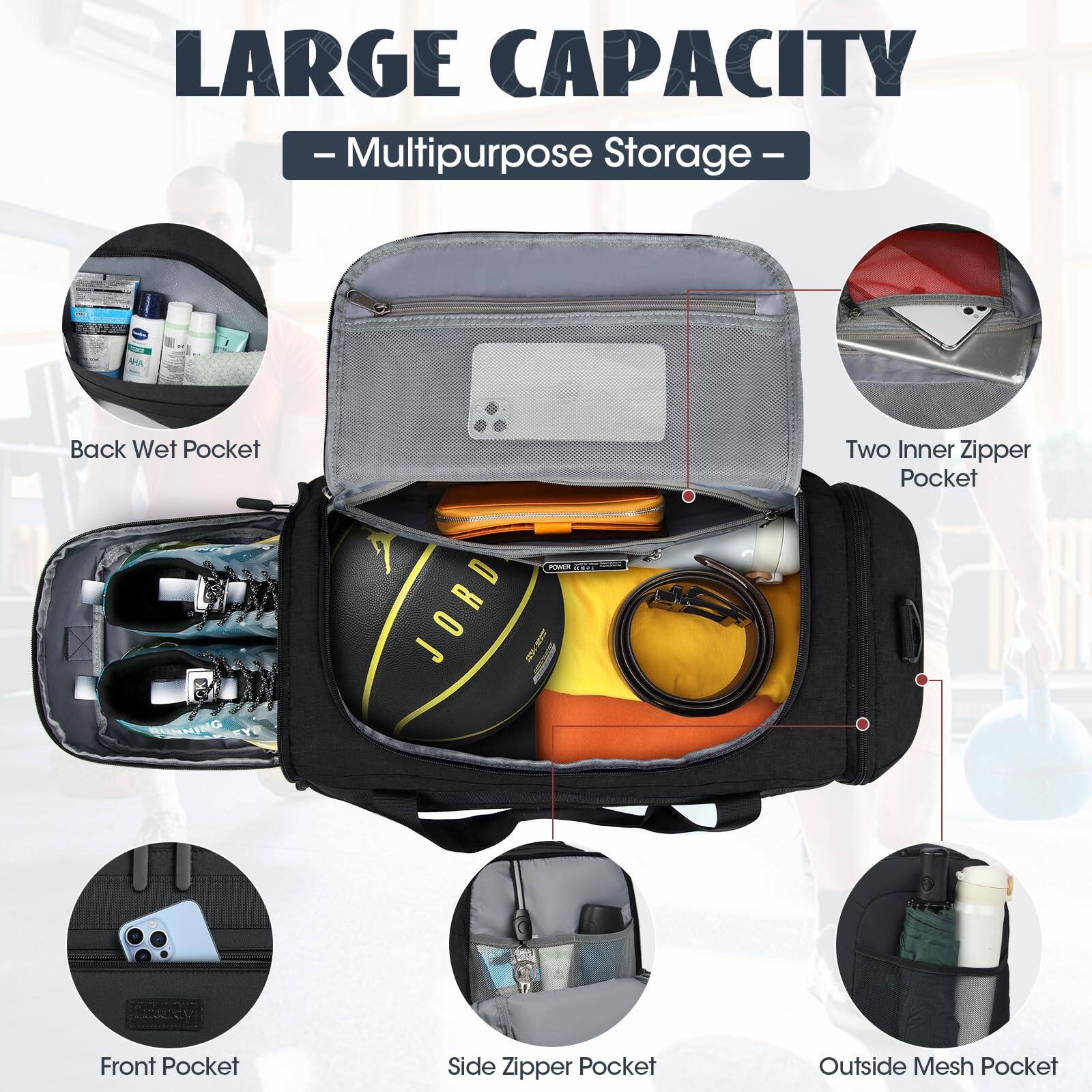 Pacoar Cade Gym Bag For Men 40l Sports Duffel Bags Duffle Women With ...