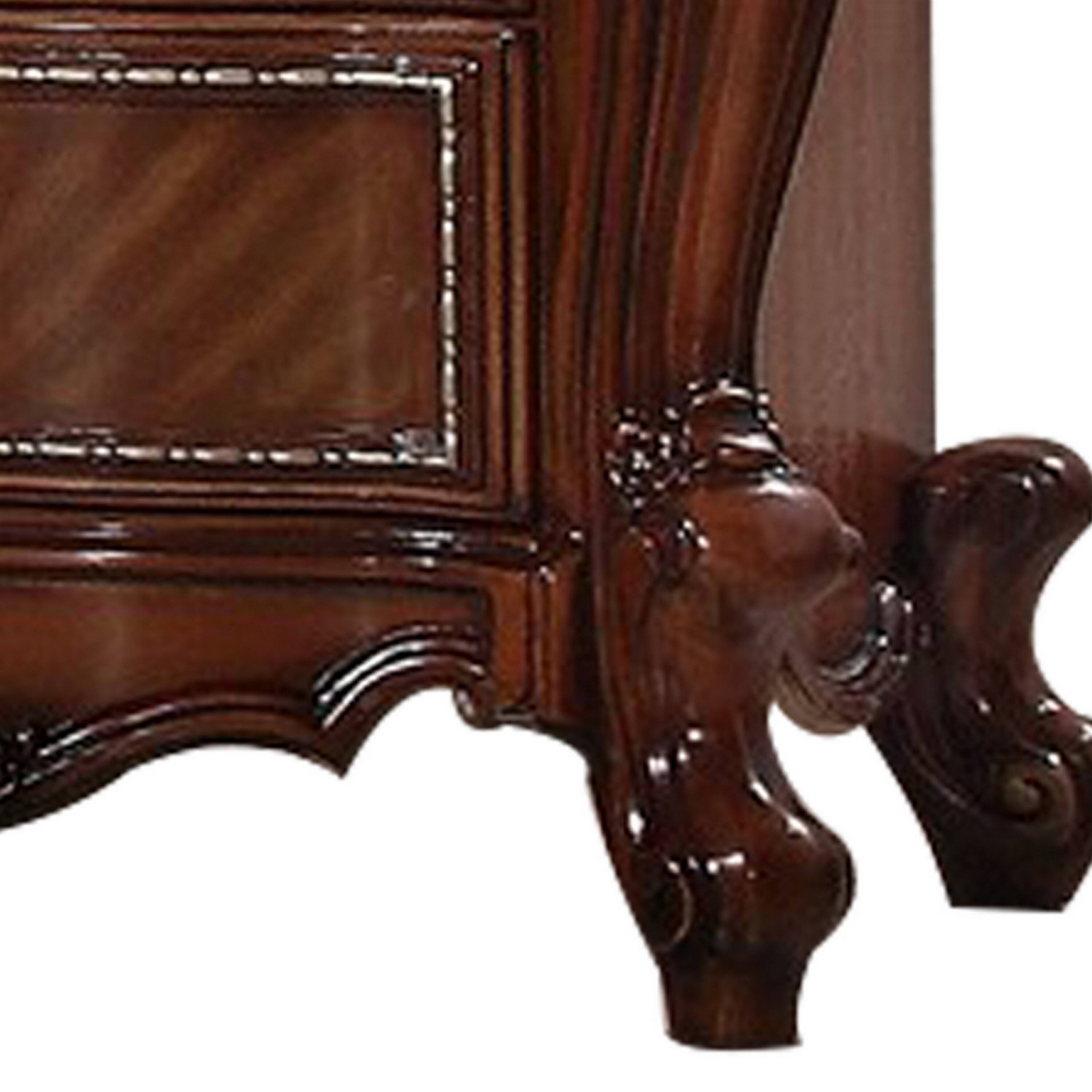 Alt View 3. Manhattan Lane - 2 Drawer Wooden Nightstand with Metal Knobs and Carved Details - Brown.