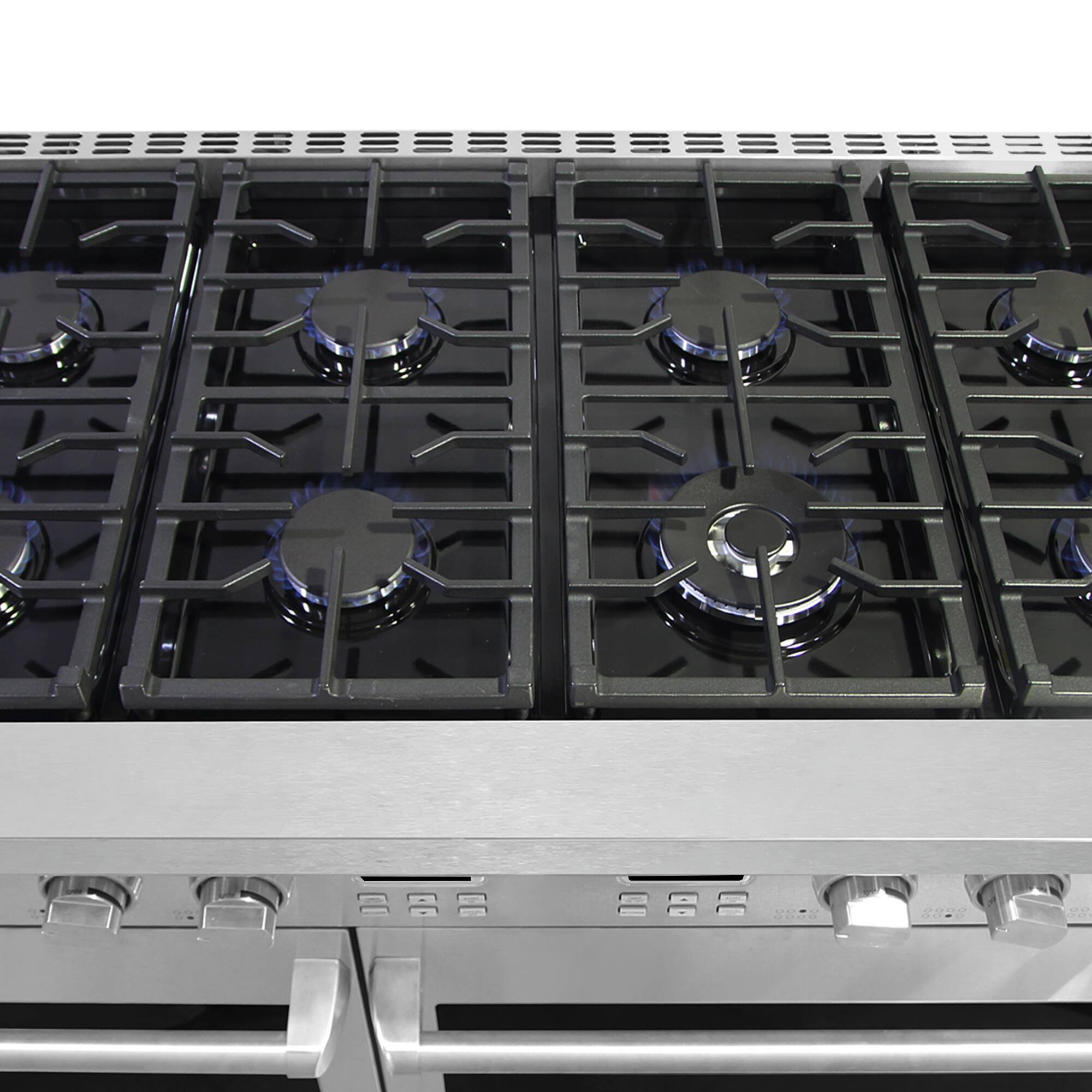 Alt View 5. COSMO - COS-GRC488KB 48 in. Lumin Collection 7.4 cu. ft. Double Oven Gas Range with 8 Burners, Convection, Cast Iron Grates - Stainless Steel.