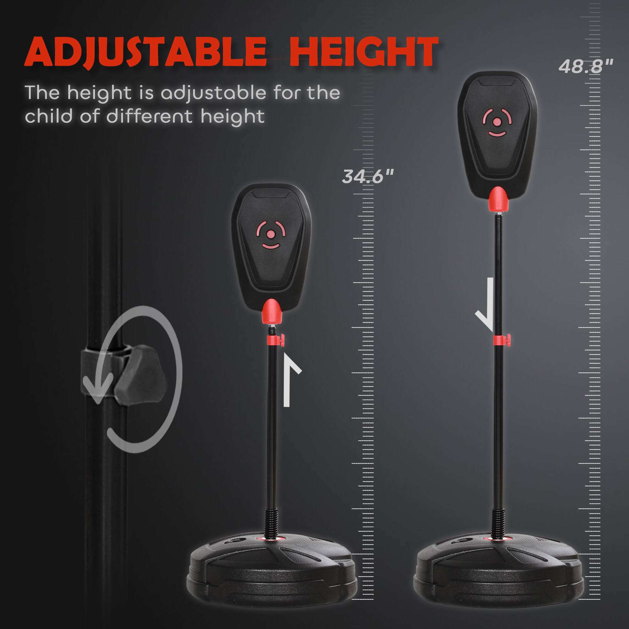 ADJUSTABLE HEIGHT

The height is adjustable for the child of different height

48.8"

34.6"