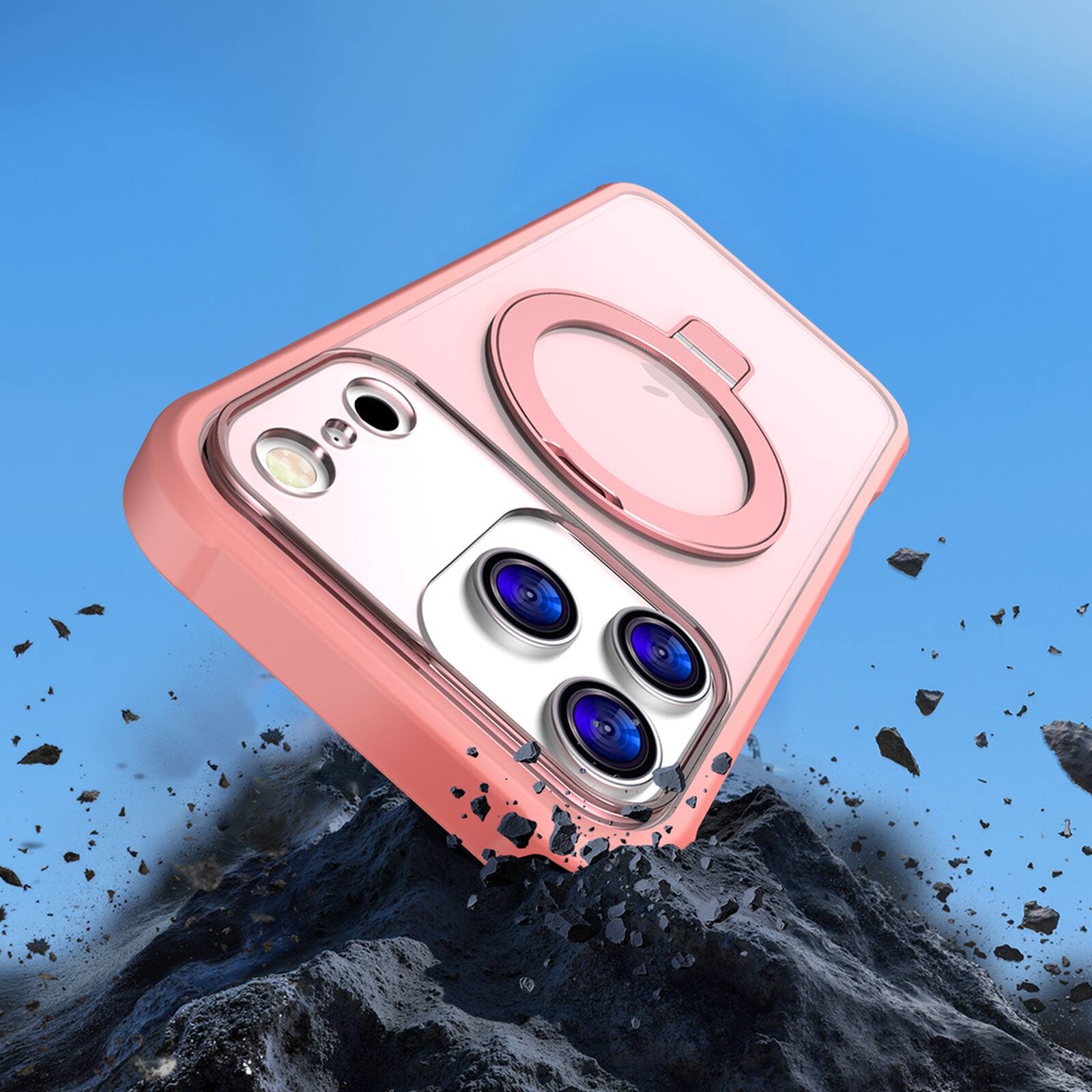 Back. Dteck - Matte Case for Apple iPhone 17 Pro Max,Compatible with Mag-Safe,Rugged PC+TPU Cover with Invisible Ring Stand - Pink.