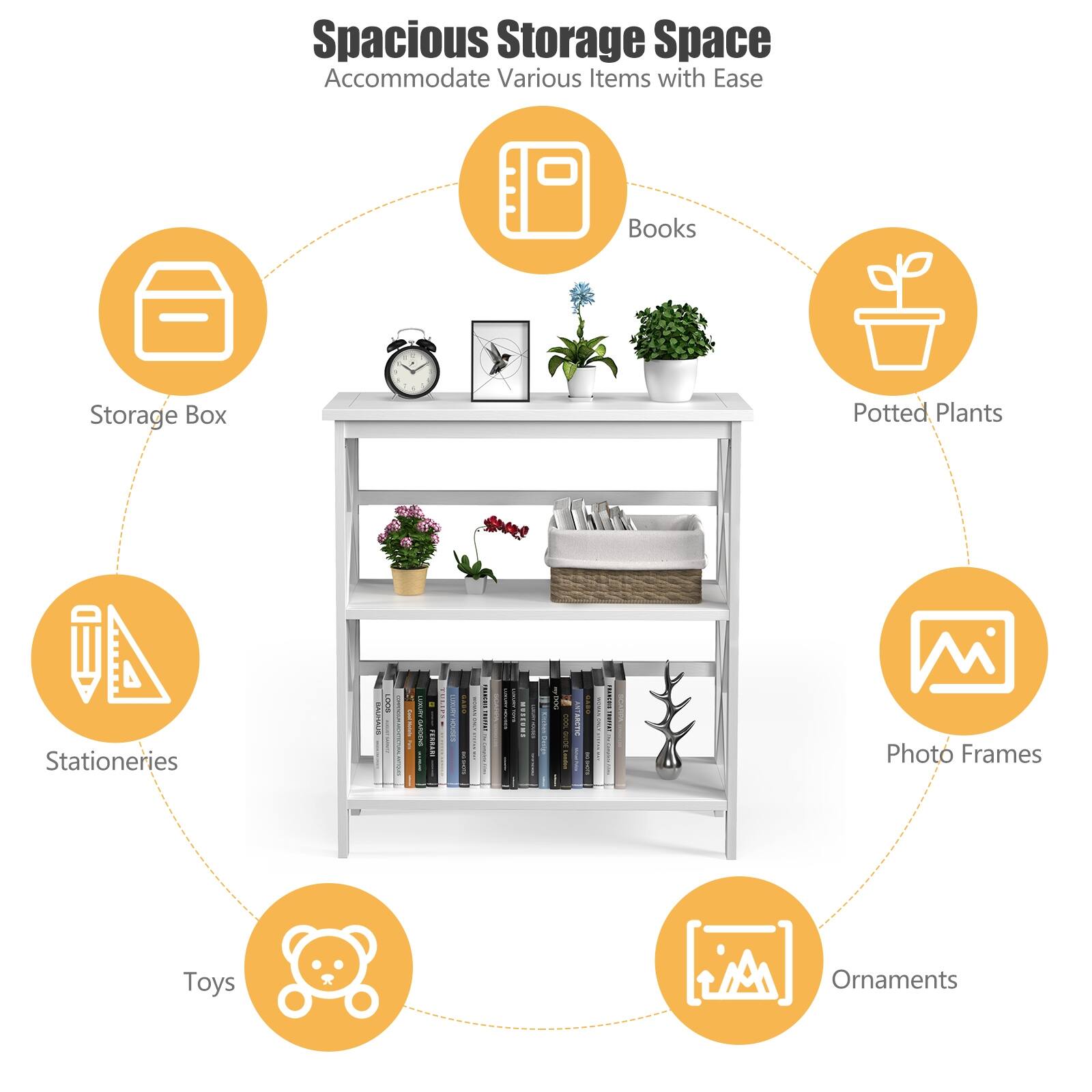 Spacious Storage Space Accommodate Various Items with Ease Books Storage Box d Potted Plants Stationeries i I I ! . i I I | ! : I I I I Photo Frames Toys Ornaments