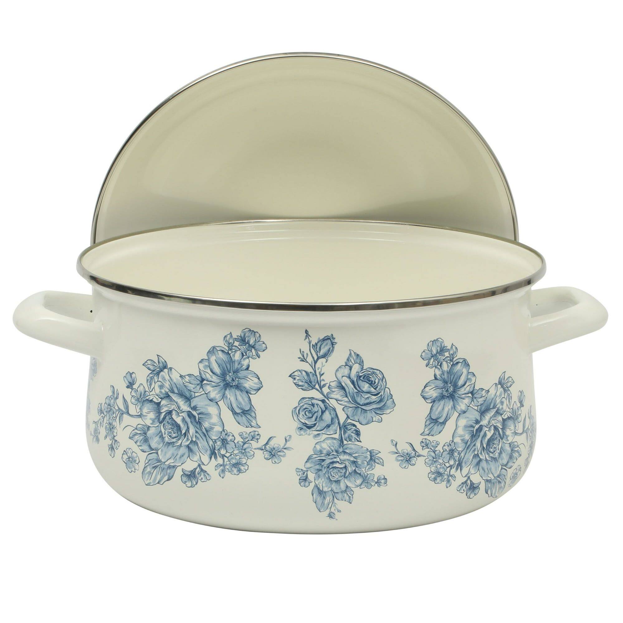 Left. Mirfee - 6-Quart Enamel-on-Steel Dutch Oven, Blue - cream-coloured.