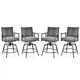 Costway - 360° Swivel Bar Stool Set of 4 Counter Height Bar Chair with Metal Frame - Black