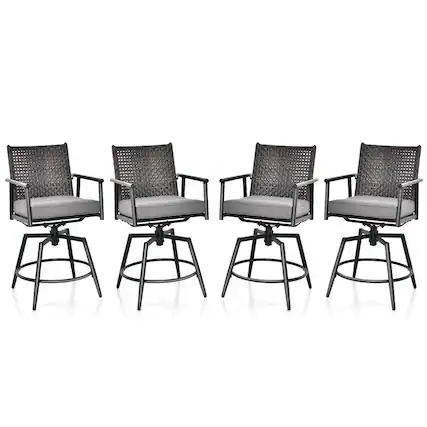 Front. Costway - Costway 360° Swivel Bar Stool Set of 4 Counter Height Bar Chair with Metal Frame - Black.
