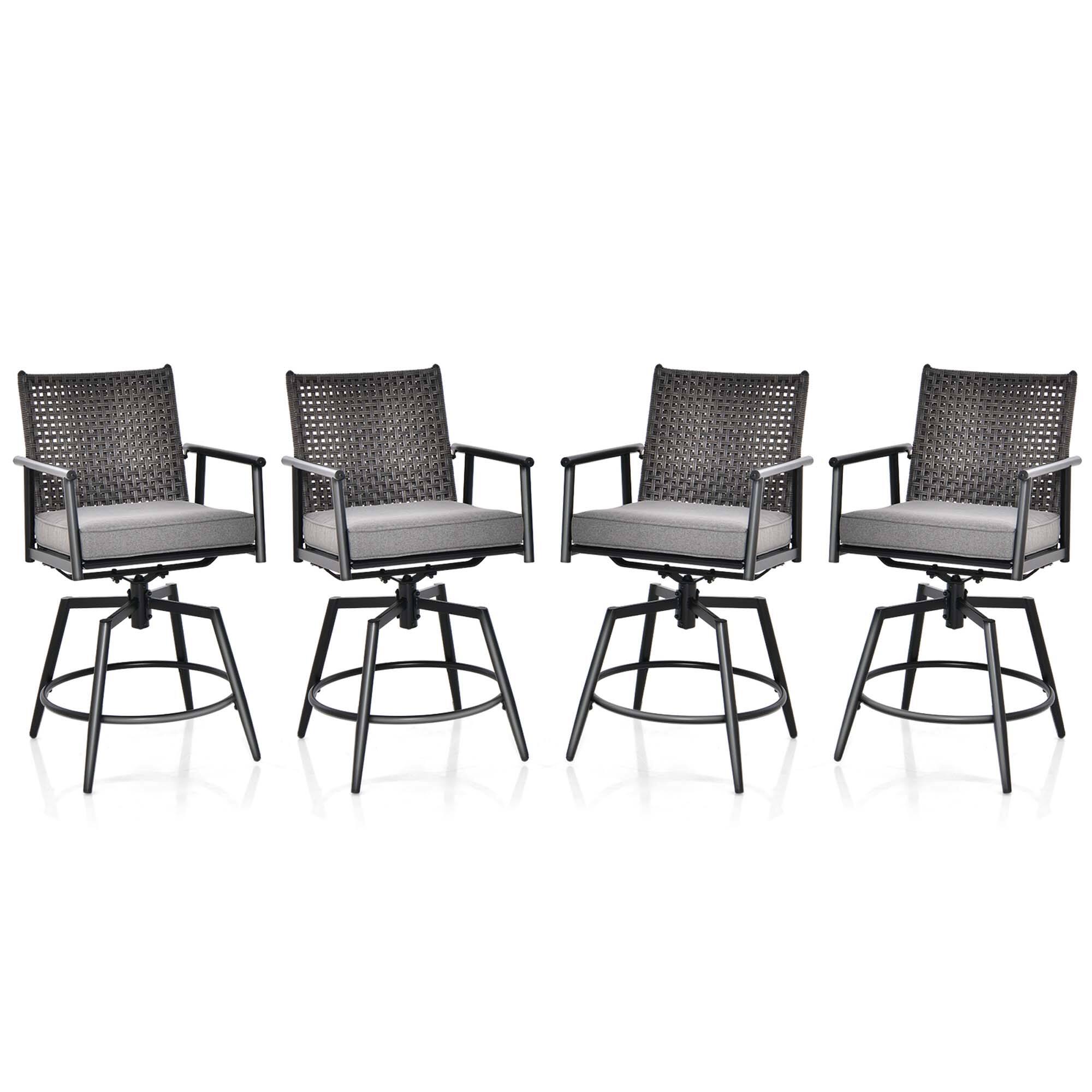 Front. Costway - Costway 360° Swivel Bar Stool Set of 4 Counter Height Bar Chair with Metal Frame - Black.