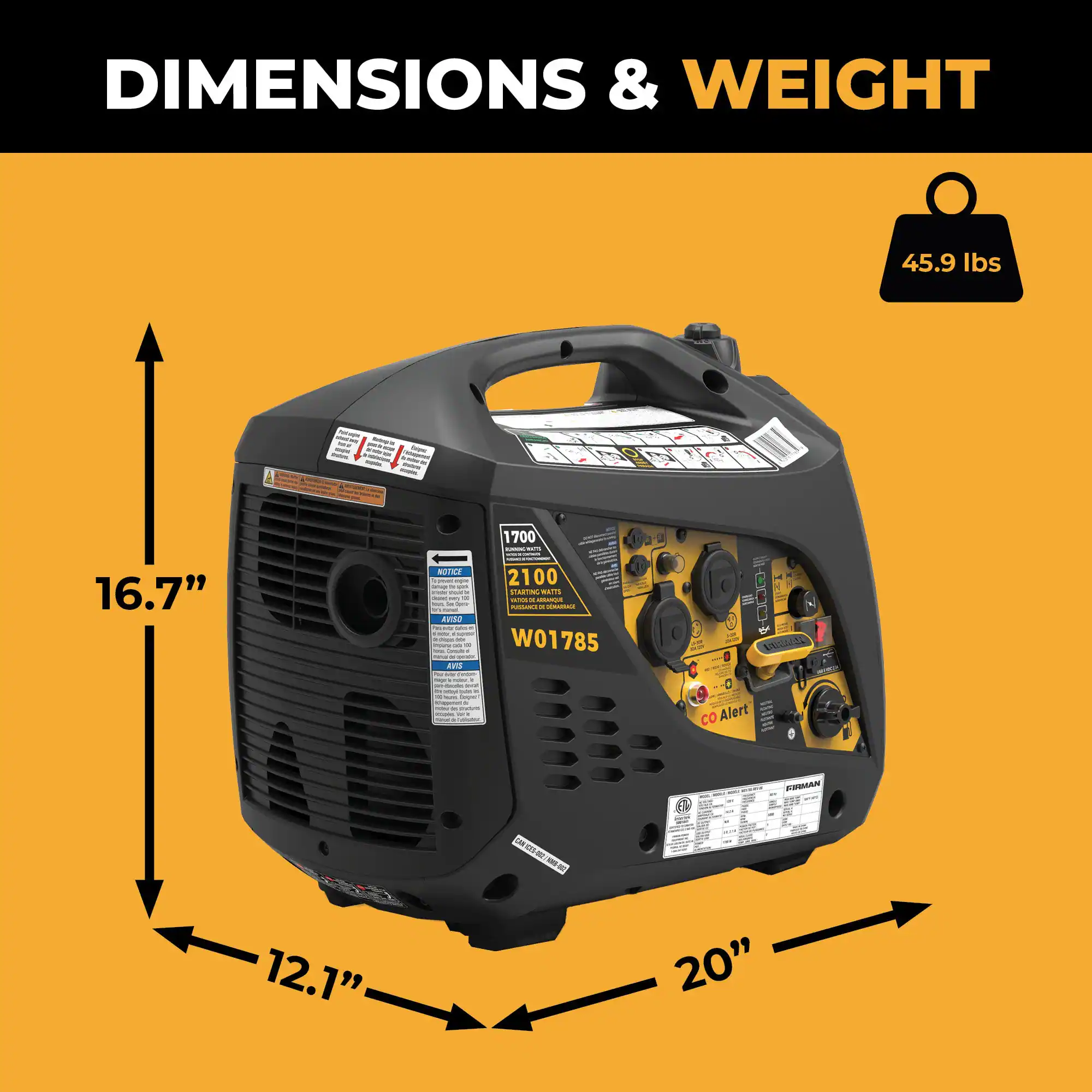 DIMENSIONS & WEIGHT

45.9 lbs

16.7"

12.1"

20"