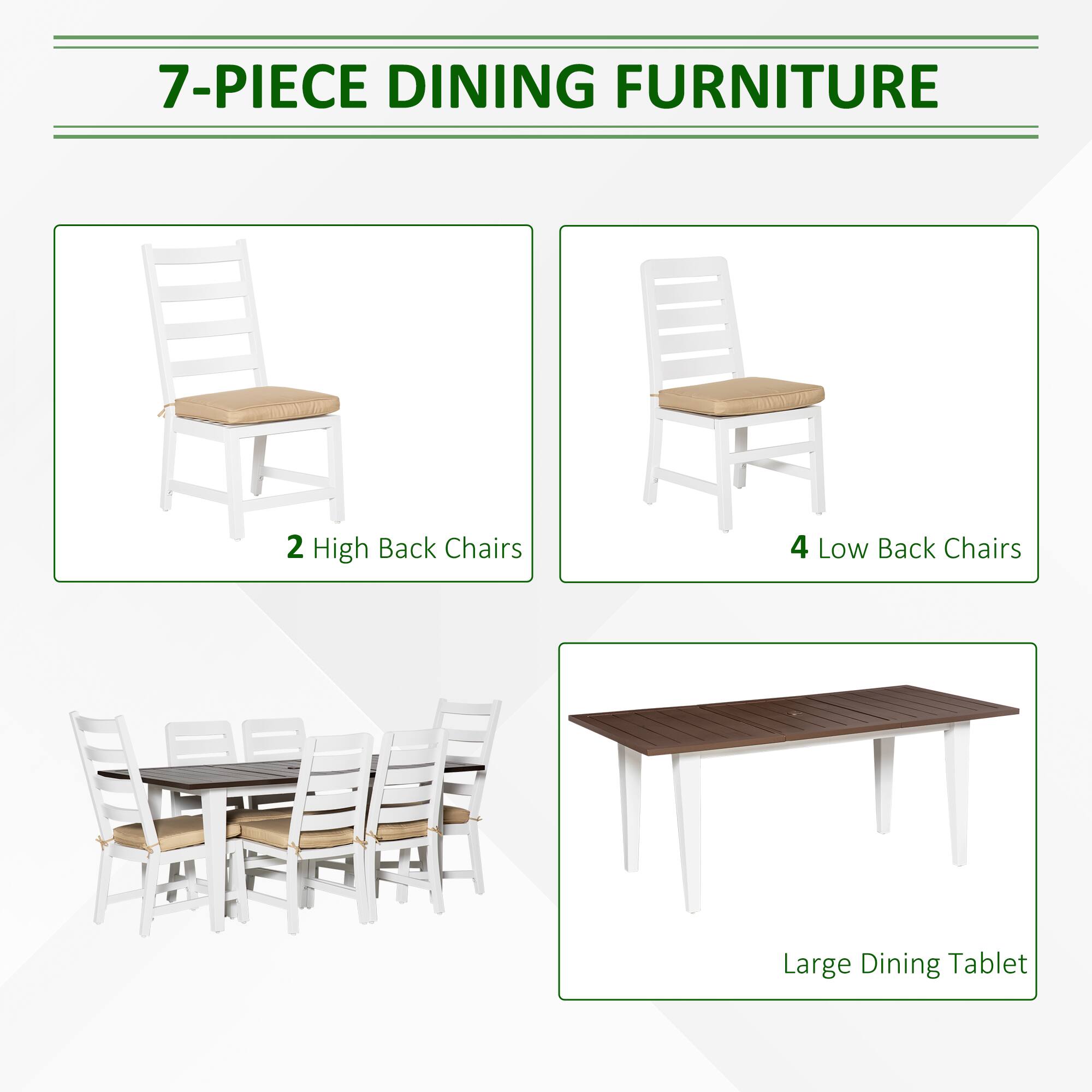 7-PIECE DINING FURNITURE
2 High Back Chairs
4 Low Back Chairs
Large Dining Tablet