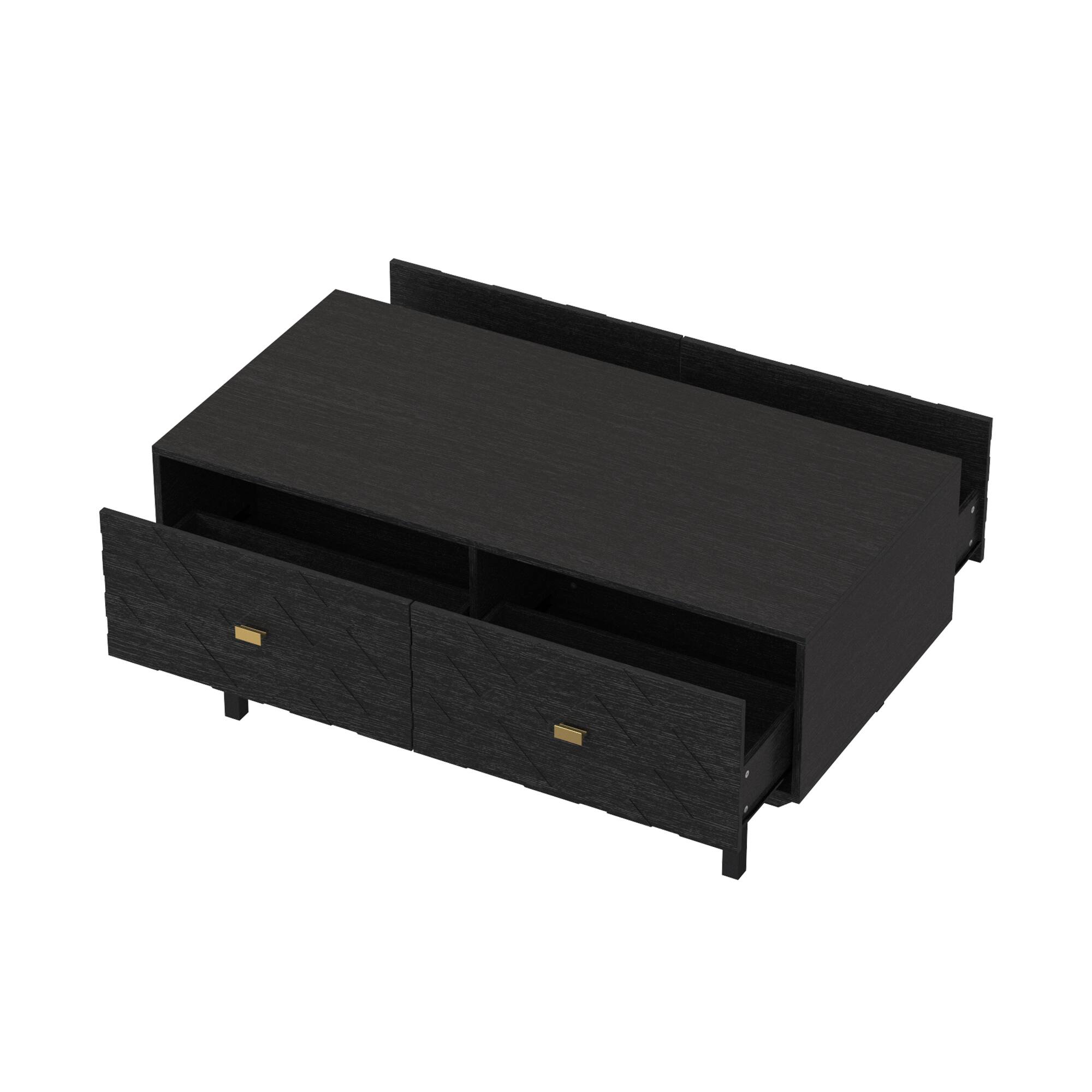 Alt View 10. FUFU&GAGA - Embossed Coffee Table with Dual Drawers and Artistic Carved Design for Living Room - Black.