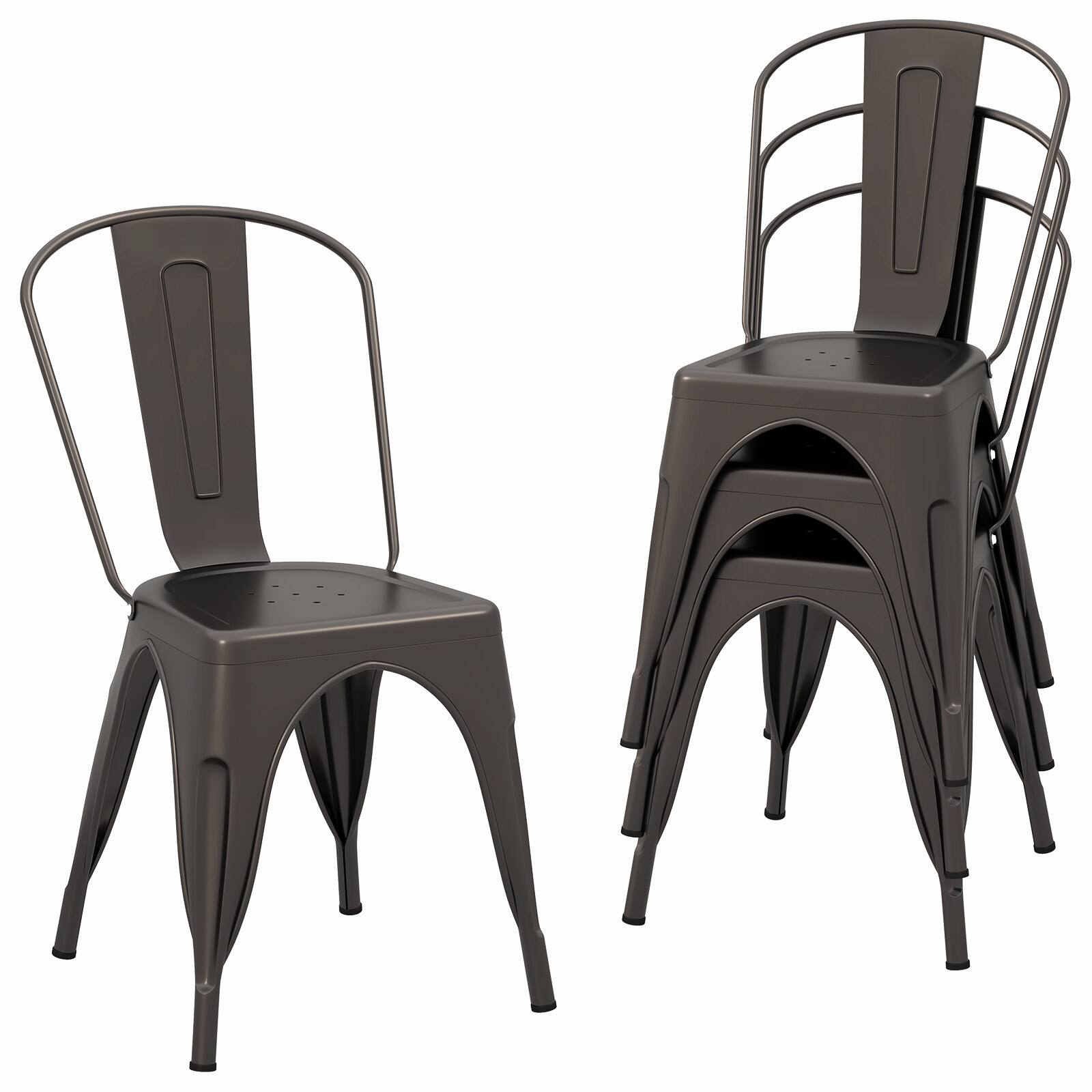 Alt View 9. Gymax - Gymax Tolix Style Metal Dining Chairs Set of 4 w/ Removable Backrest for Dining Room - Bronze.