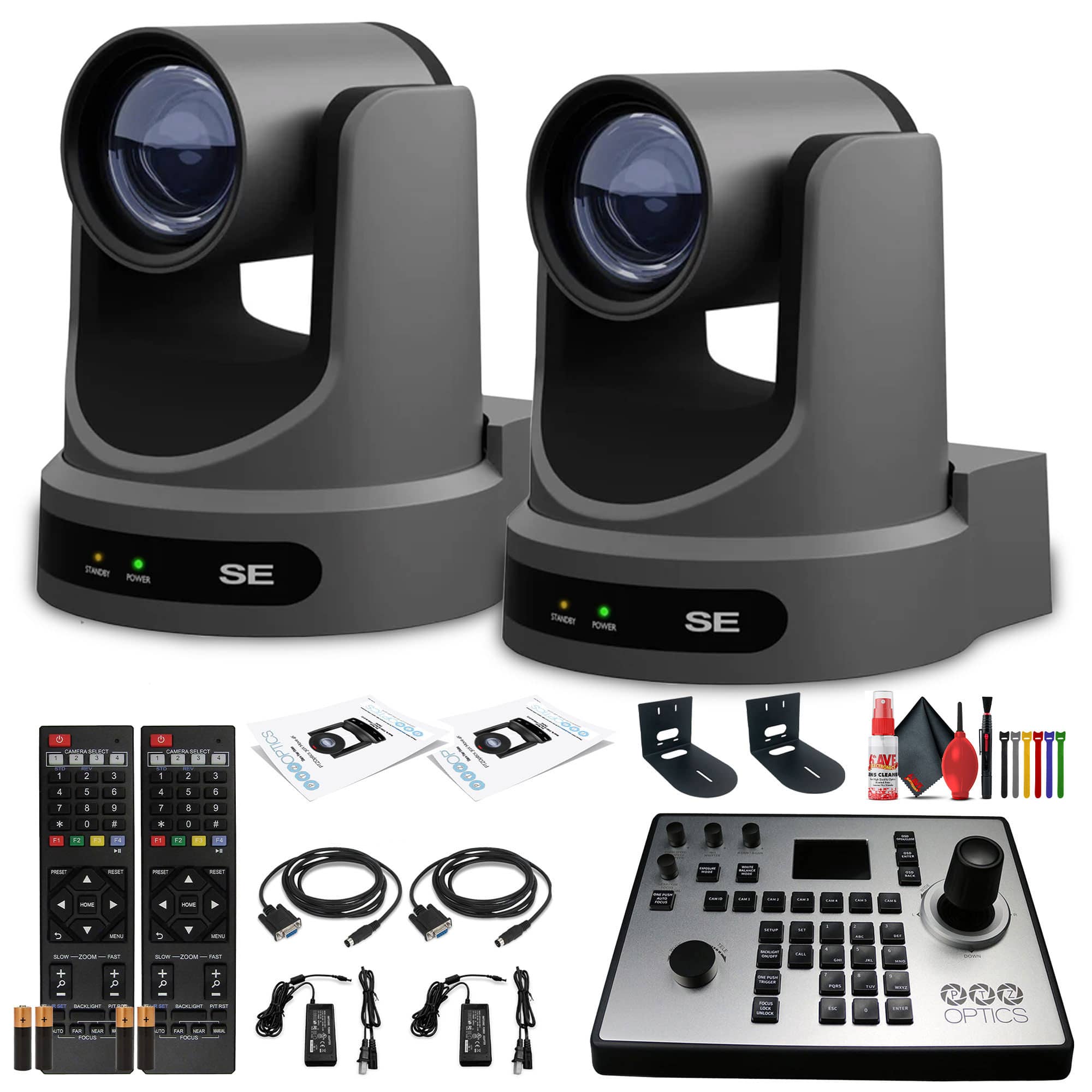 2 x PTZOptics Move SE PTZ Camera with 20x Optical Zoom (Gray) + PT-JOY-G4 Controller + 2 x Wall Mount